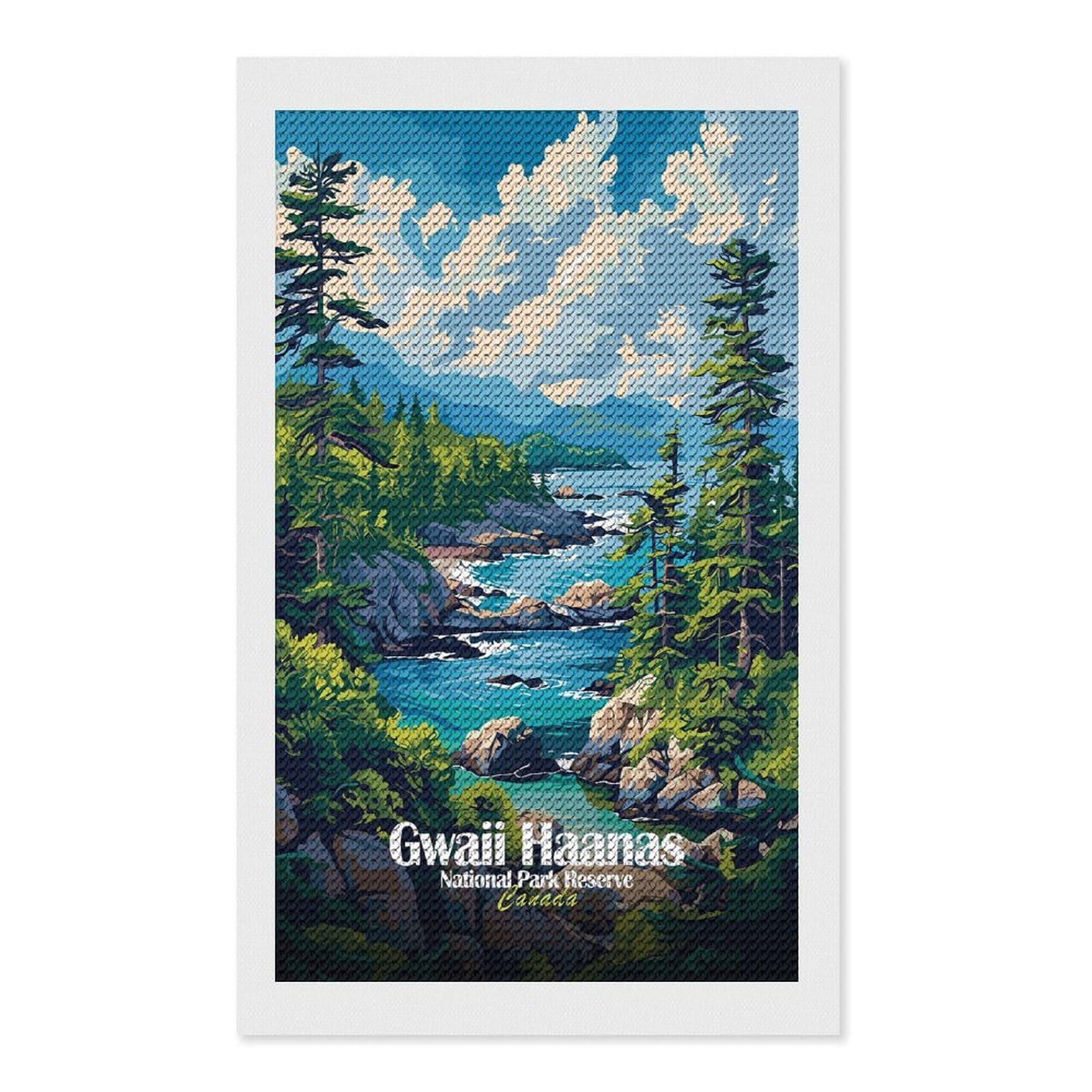 Junmoney Gwaii Haanas National Park Reserve Canada Diamond Art Canvas 12"x20", Full Kit Included, Bedroom Decor, for Beginners, Thoughtful Handmade Gift