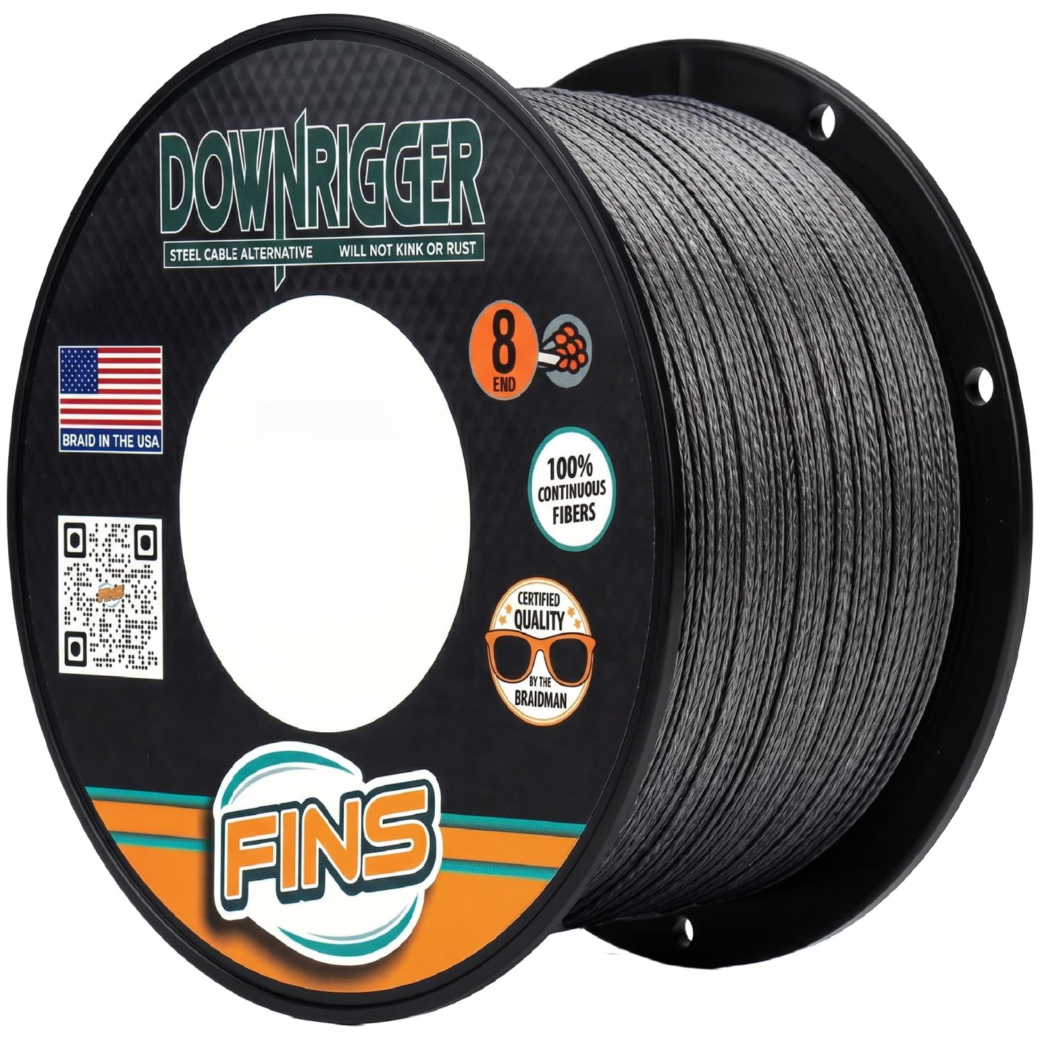 FINS Downrigger Braided Fishing Line, Replaces Steel Cable, Made in USA