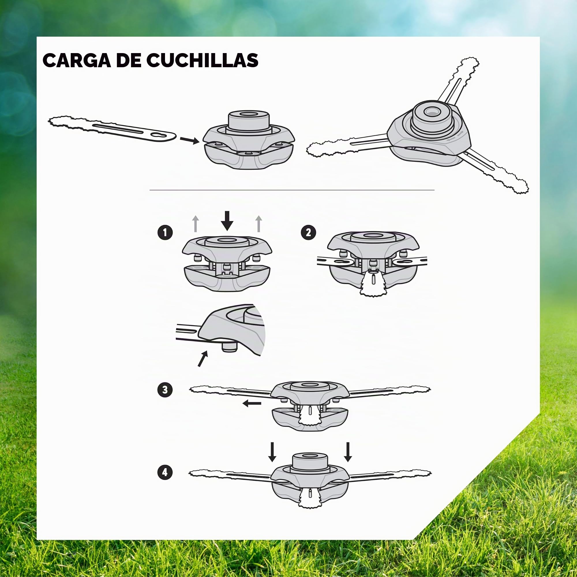 Oregon - Cabezal de Desbrozadora Universal de 3 Cuchillas para Hierba y Maleza, Apto para la Mayoría de las Desbrozadoras de Eje Recto, de Gasolina y Eléctricas como Stihl, Bosch, Ryobi, Worx y Más