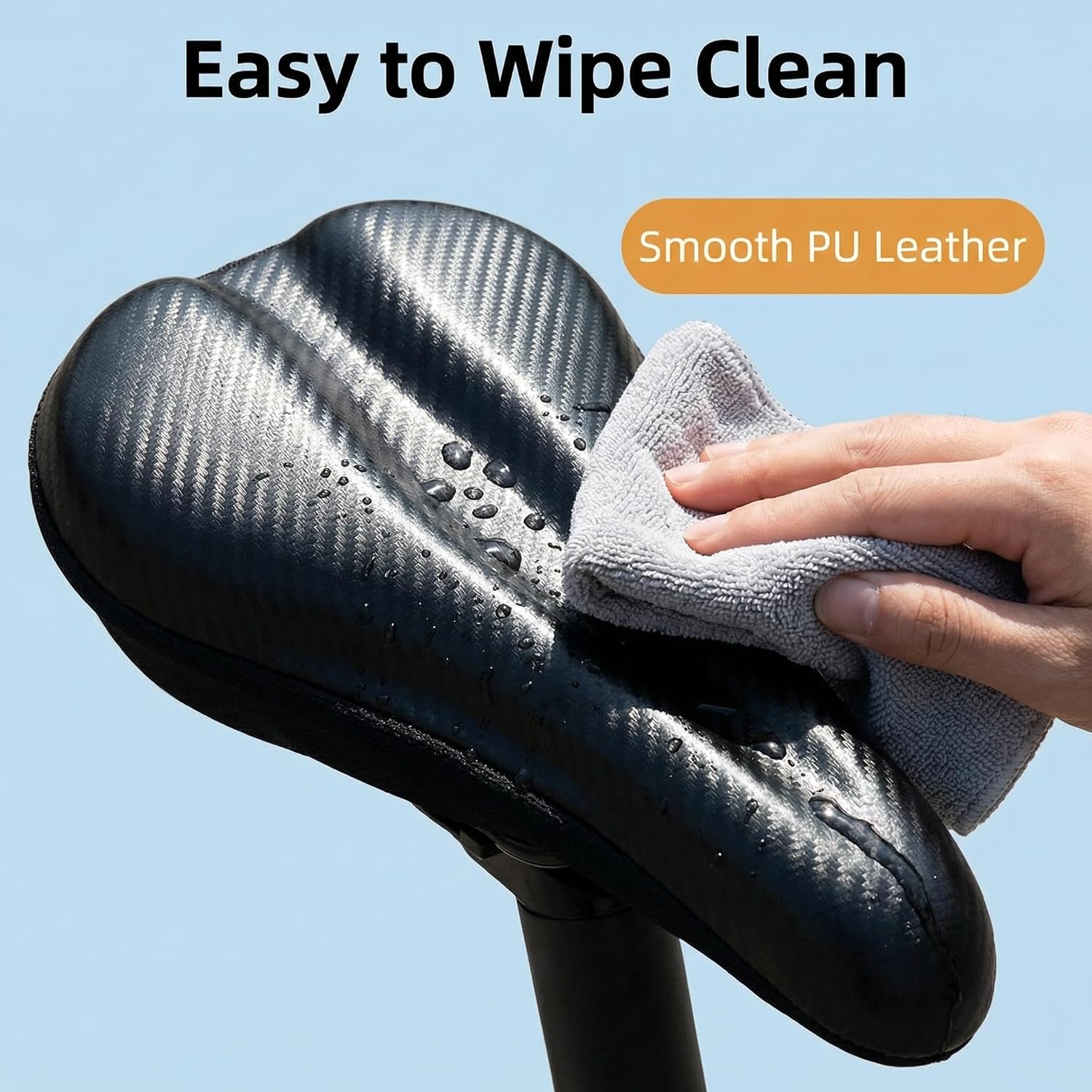Bike Seat Cushion Cover - Comfort Gel Bike Saddle Pad with PU Leather & Memory Foam, Non-Slip Bike Seat Cover for Road Bike,Peloton, MTB