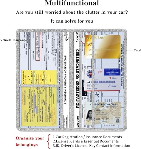 Miniatura 3 de Soporte para tarjetas de registro y seguro de automóvil organizador de guanteras para automóvil, cartera de documentos, carpeta manual de cuero,