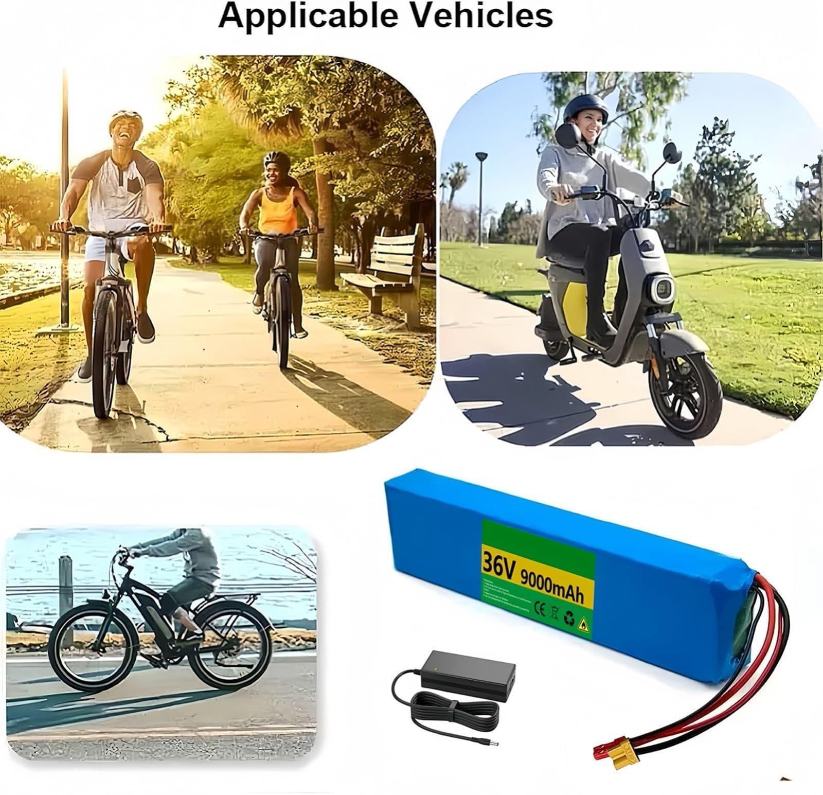 Batterie 36V 9Ah pour Scooter Électrique Et Vélo Électrique, Batterie Lithium 36Vavec Chargeur pour Scooter Et Vélo Électrique (36V 9Ah, XT60)