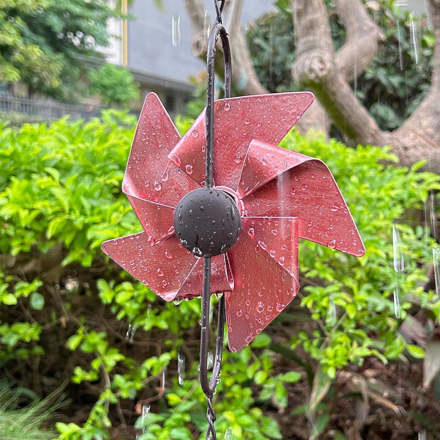 Aifeorzo 8.5FT Rain Chain, Metal Pinwheel Rain Chains for Gutters Downspouts, Rain Gutter Chain Downspout for Outside Garden, Functional and Decorative Replacement Hanging Rain Catcher Chains