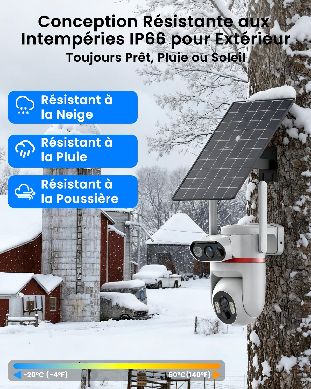 UCOCARE 24/7 AOV 4G LTE Camera Surveillance Solaire Exterieure, Double 4MP | 4G Carte SIM, Solaire 8W, Batterie 15800mAh, Détection IA, Suivi Auto 360°, Vision Nocturne Couleur, Alertes App, SD & Cloud