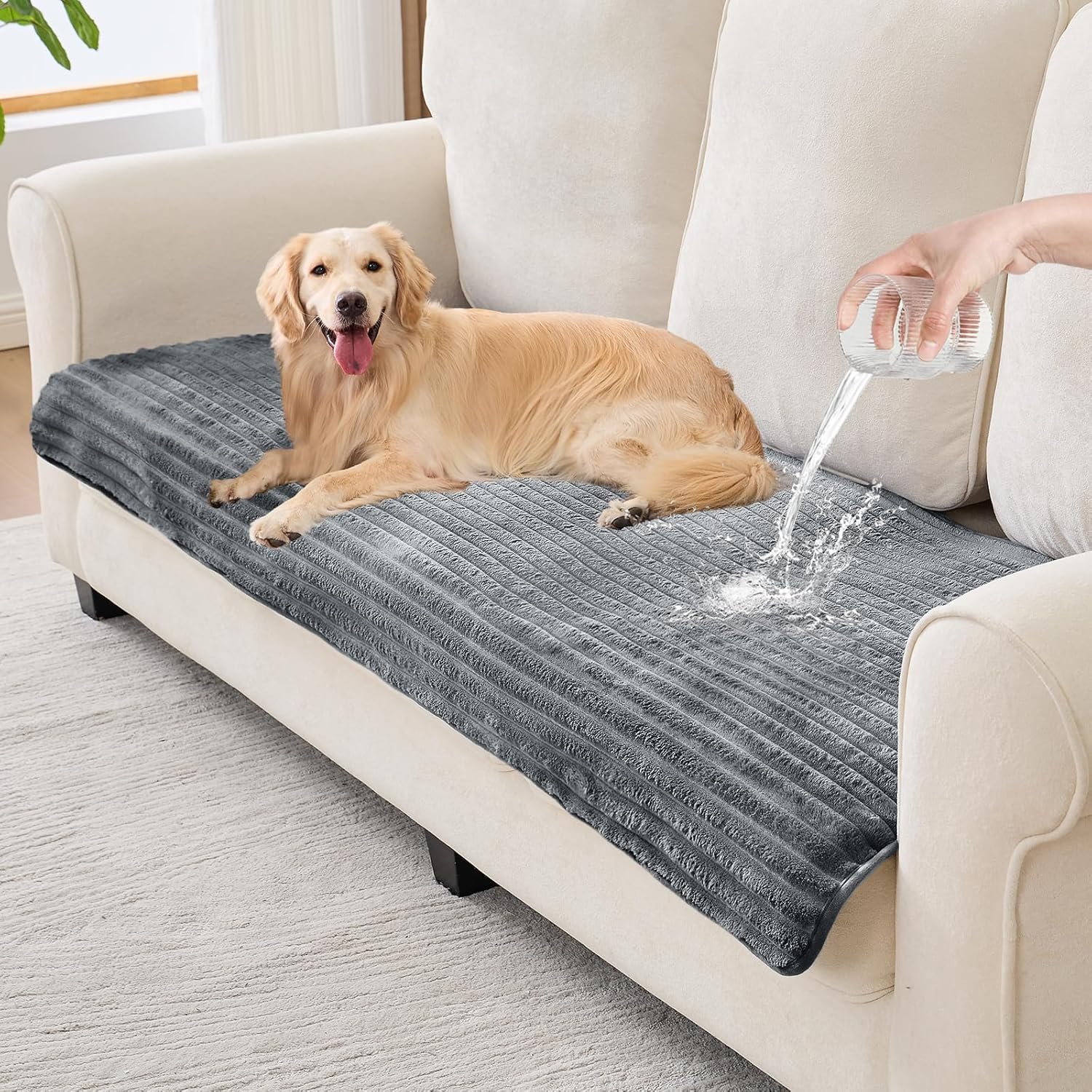 100% Waterproof Couch Covers for Dogs, 35"×59" Washable Couch Cover, Non Slip Sectional Couch Covers for 3 Cushion Sofa Cover Pet Friendly, Cat and Dog Couch Bed Cover- Dark Gray