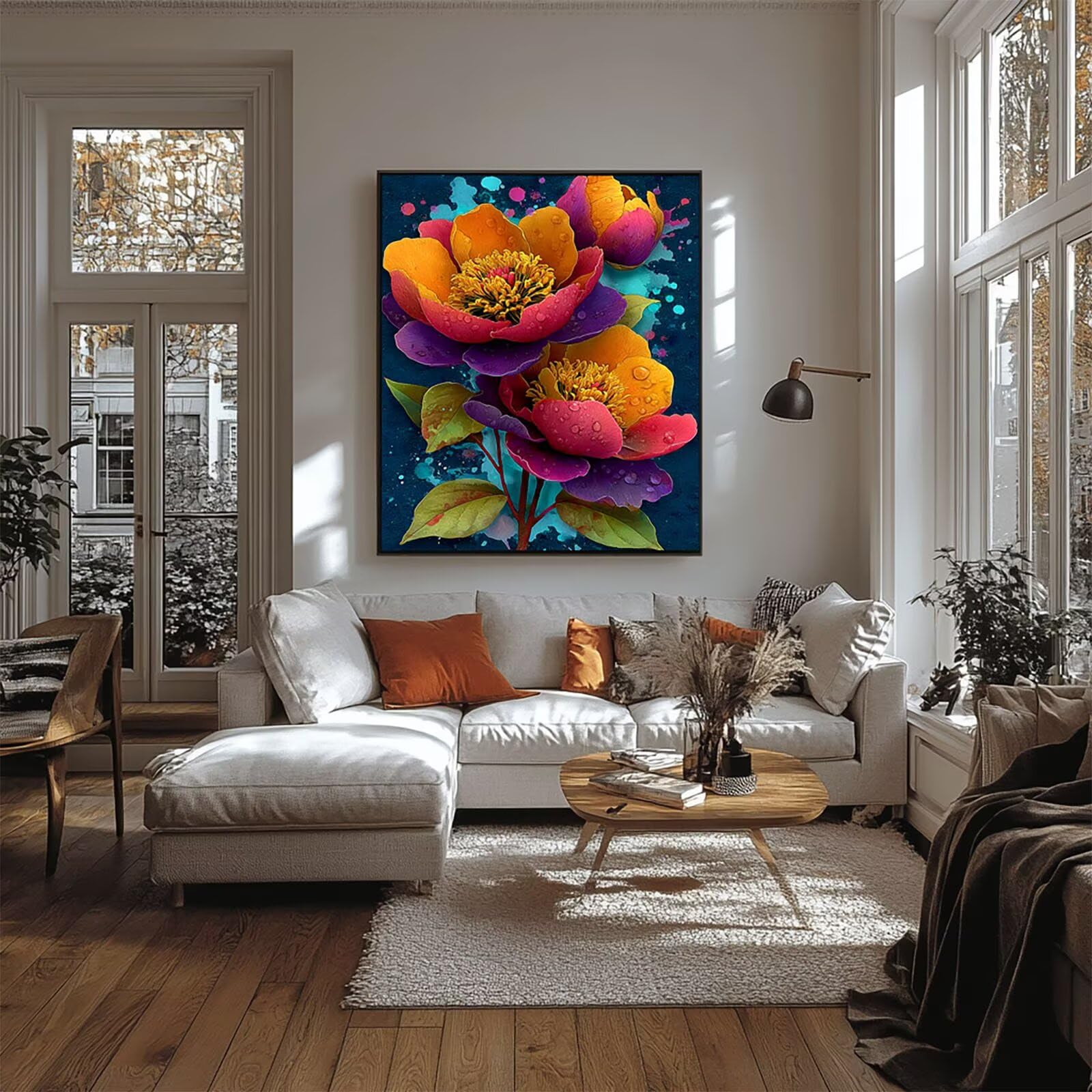 Malowanie po numerach, dla dorosłych, kwiaty, malowanie po numerach, zestawy roślin, hobby dla dorosłych i kobiet, artykuły artystyczne, 80 x 112 cm, sztuka ścienna, przejrzystość kolorów, płótno do