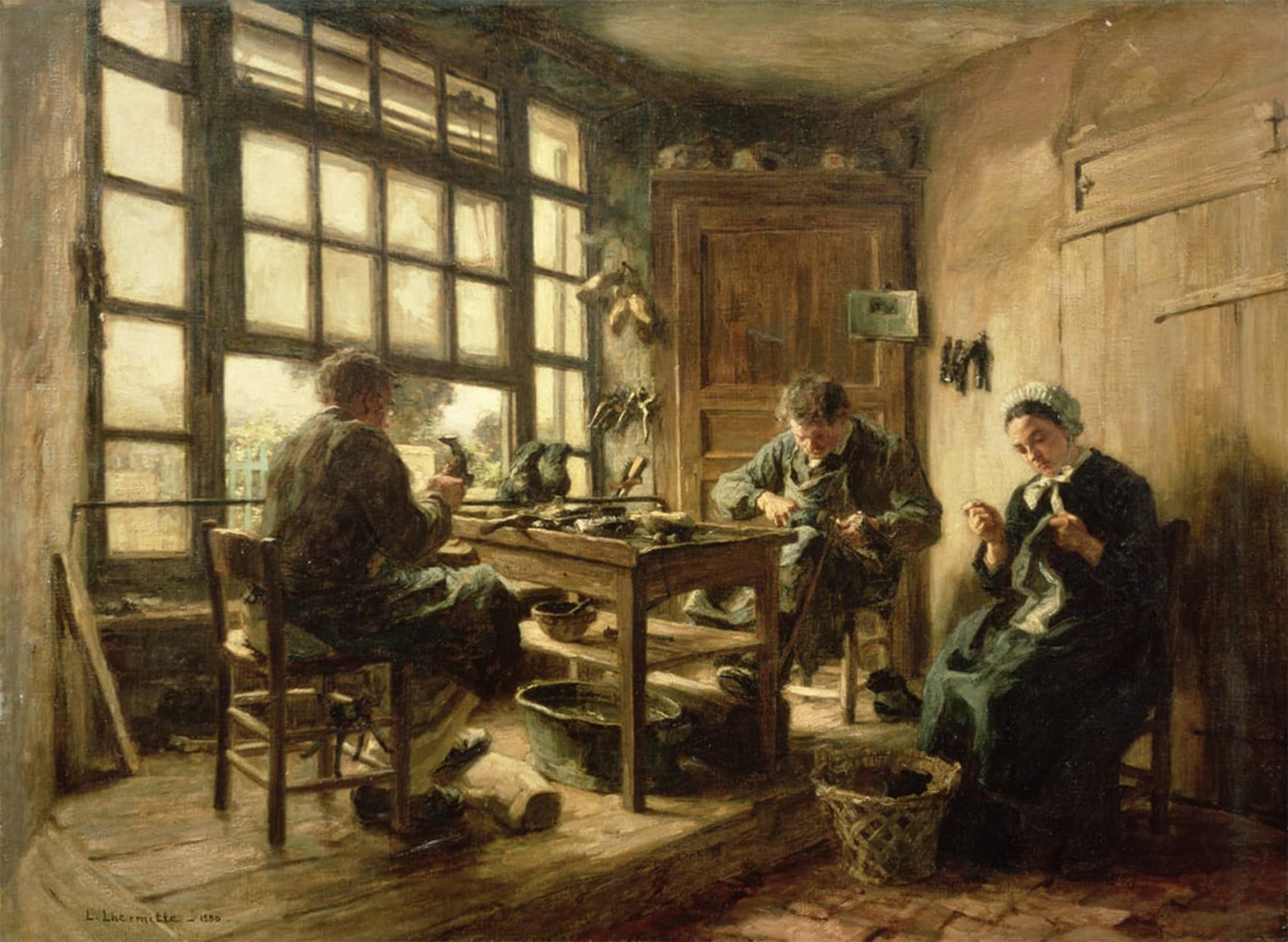 ARTXLXXBN Famous Painting Canvas Artwork Graffiti Print the Cobblers by Leon Augustin Lhermitte Portrait Canvas Image for Home Decor 60x90cm