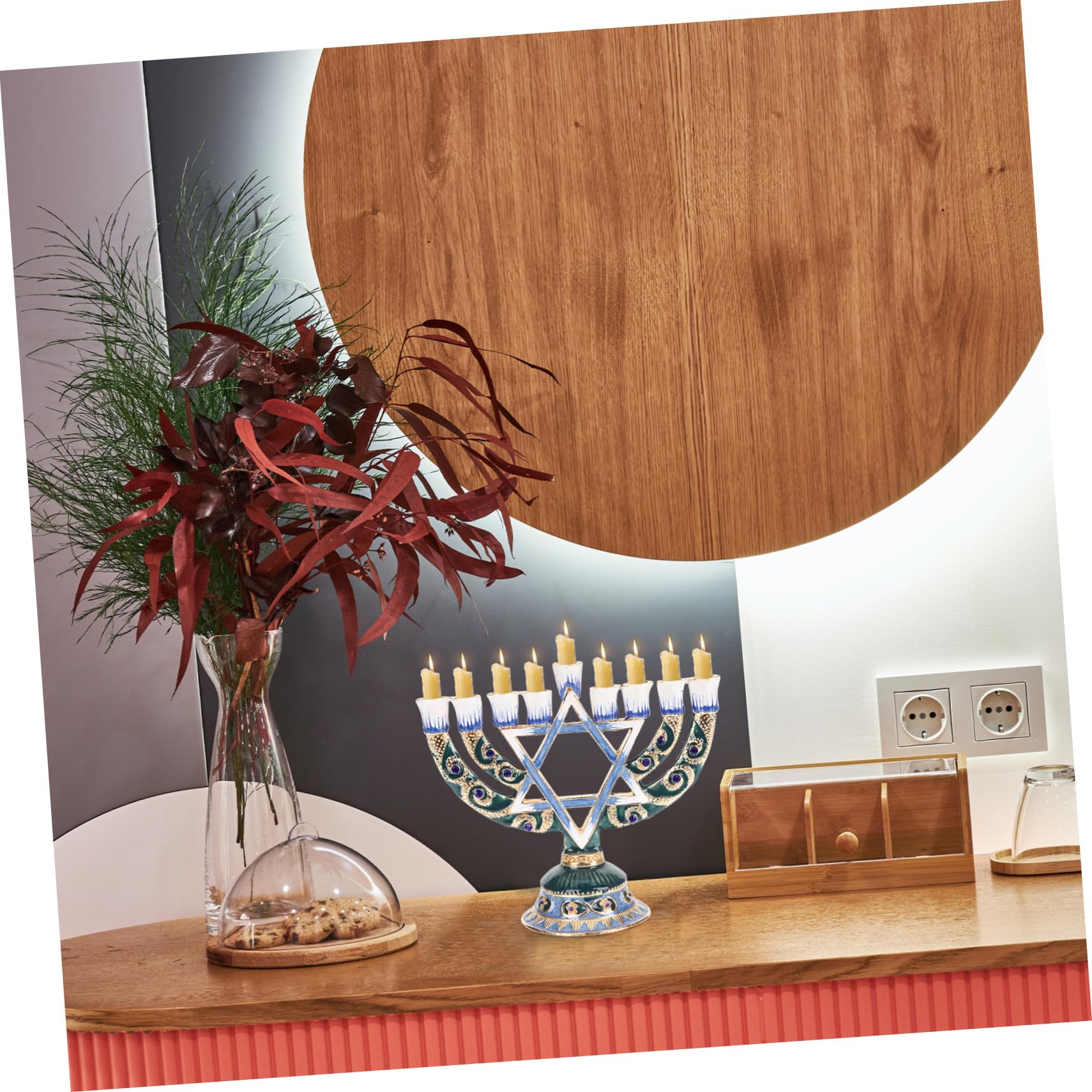 NOLITOY Candelabro de Mesa de 9 Brazos en Aleación Retro para Decoración Delicada y Celebración de Hanukkah en Cenas Familiares