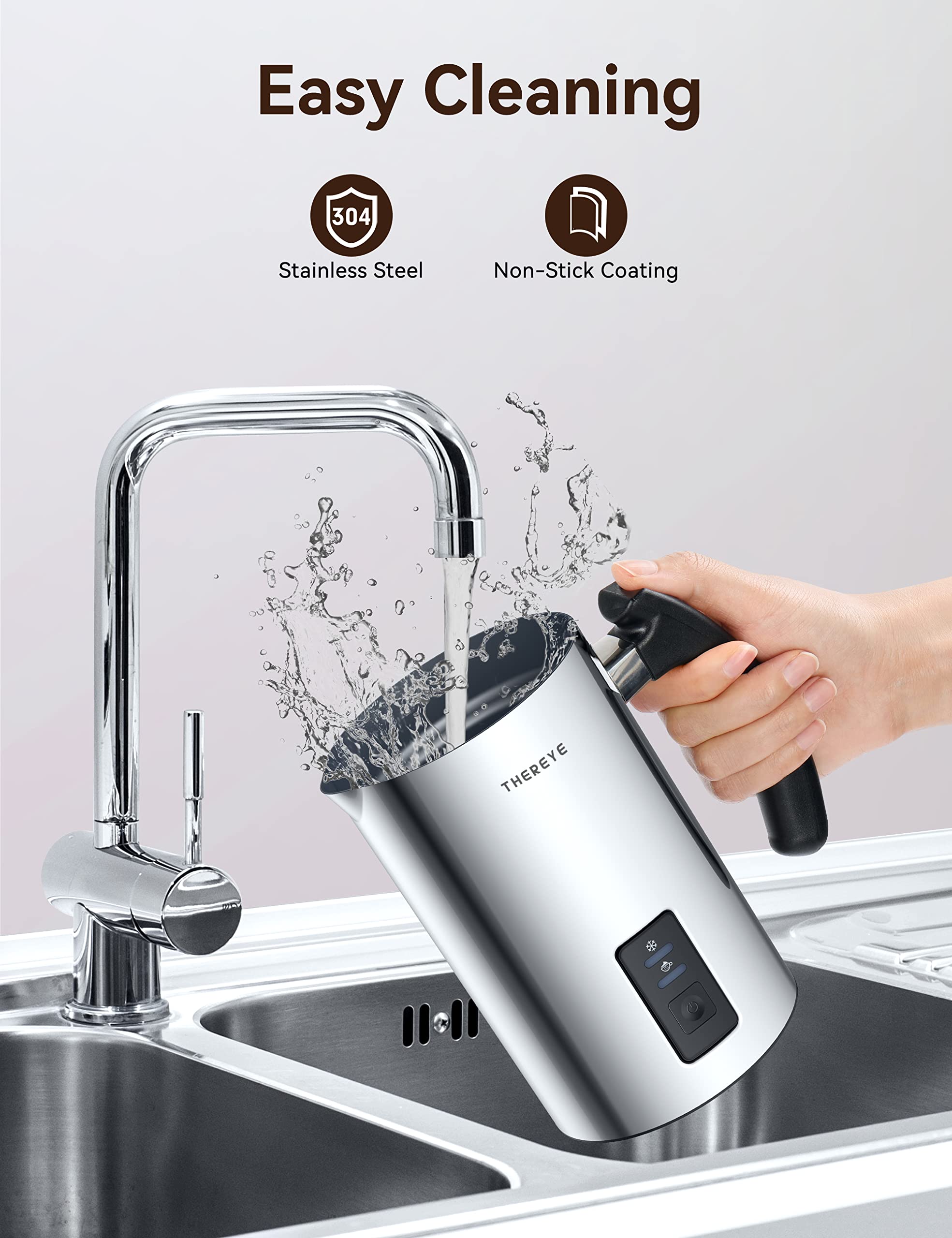 Thereye Milk Frother, Electric Milk Steamer, Automatic Hot and Cold