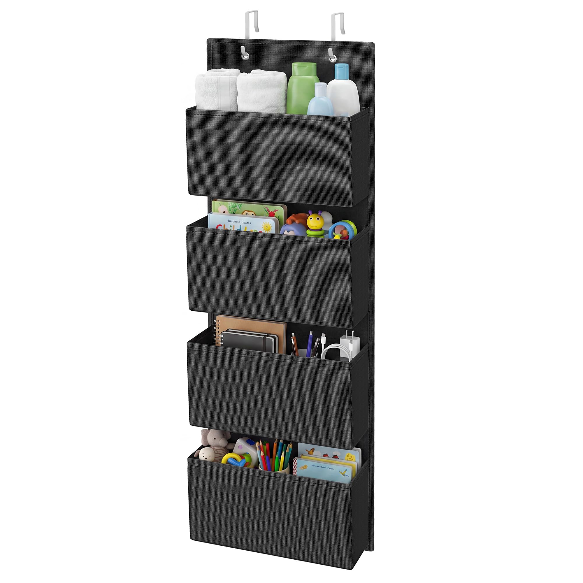 SONGMICS Over-Door Storage Organiser, Hanging Storage with 4 Compartments, Wardrobe Storage Organiser, for Bedroom, Office, 12 x 33.5 x 100 cm, Ink Black RDH004B11