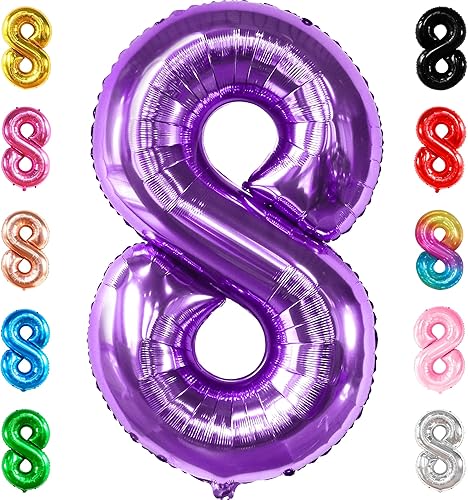 KatchOn, Globo morado gigante del número 8  40 pulgadas  Globo número 8 para niñas  Decoraciones de fiesta de sirena  Decoraciones de cumpleaños 8