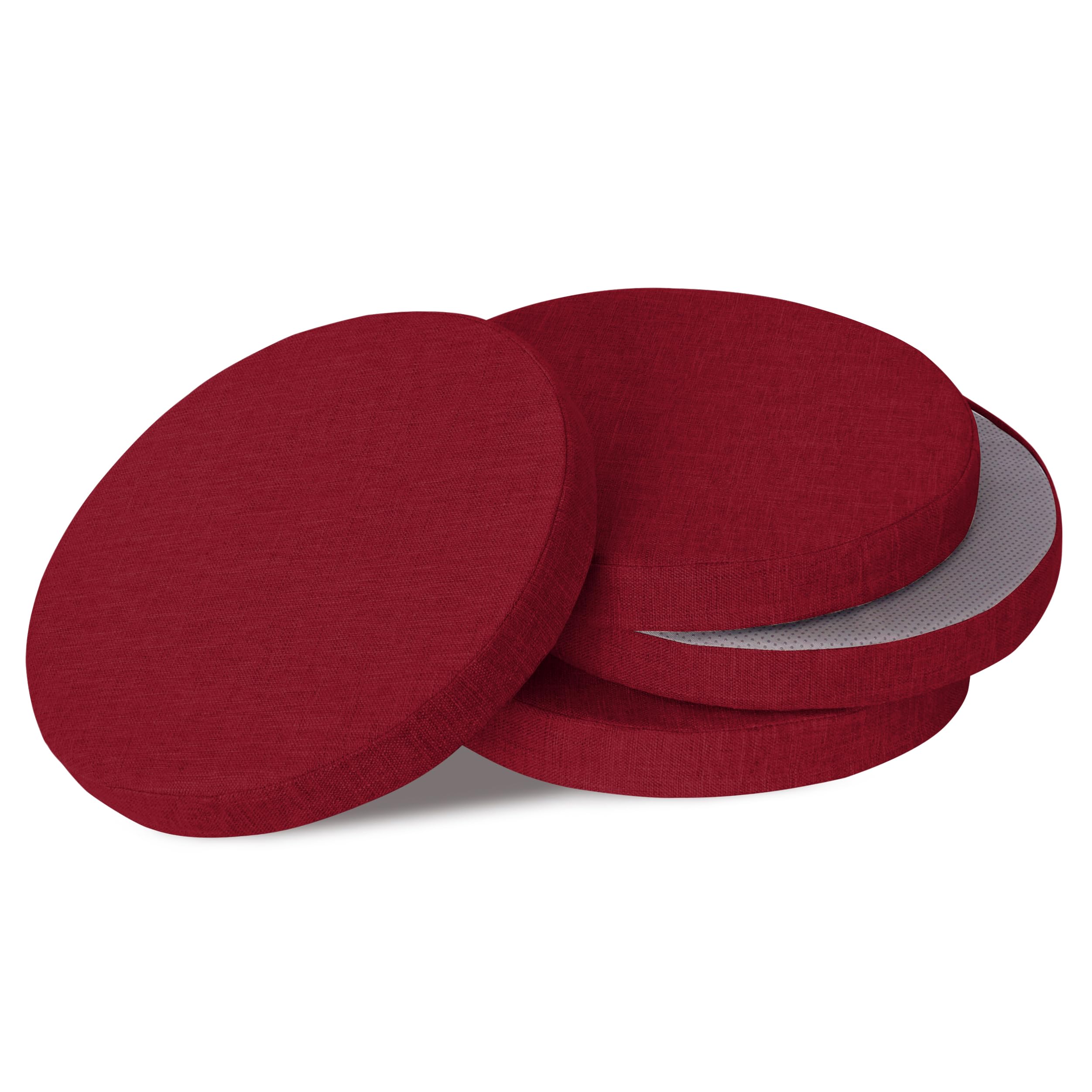 OVOV Cuscini rotondi per sedie da pranzo, confezione da 4, cuscini extra spessi per sedile, cuscinetti circolari per sedie con fodera rimovibile e fondo antiscivolo, rosso (40,6 x 40,6 cm)