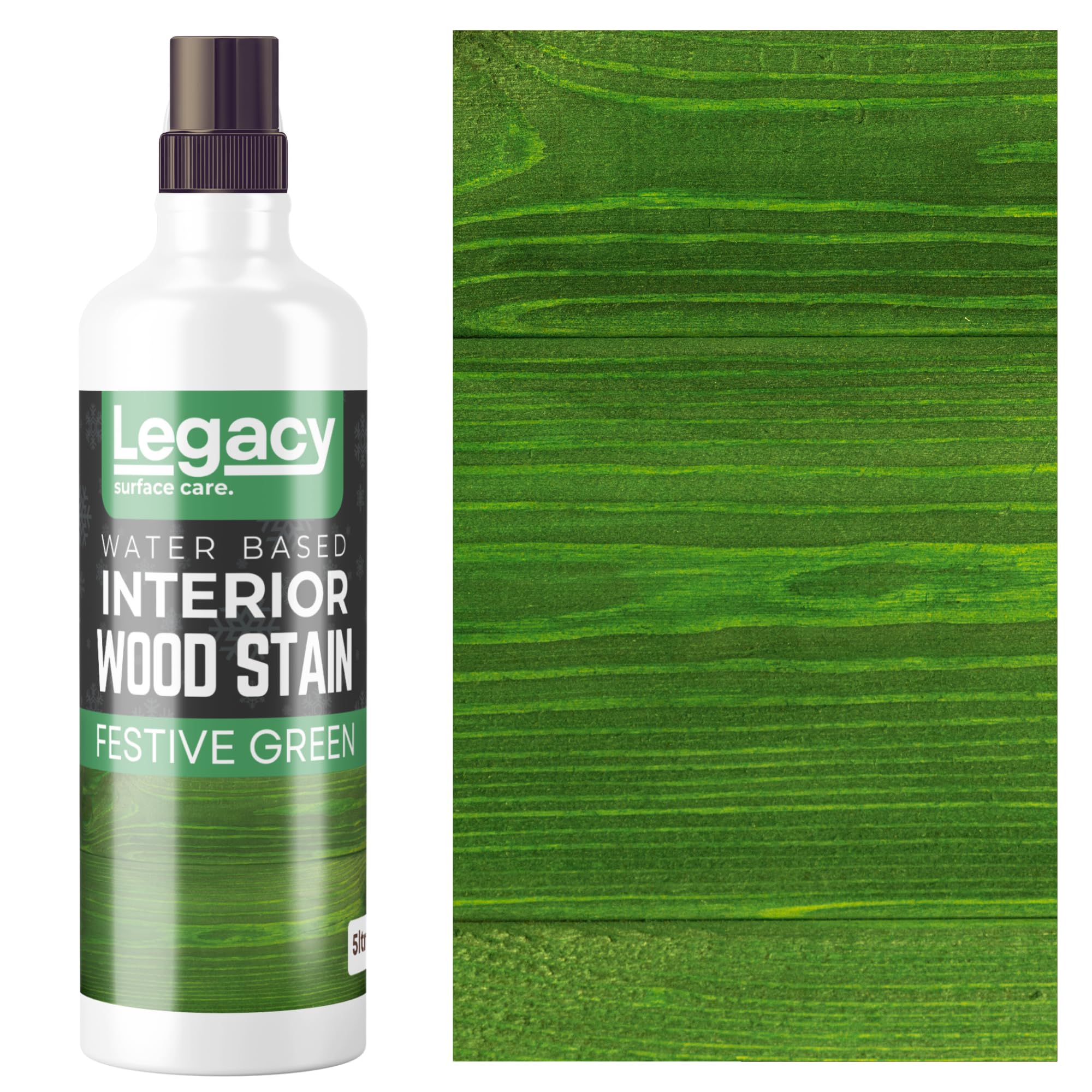 Legacy Surface Care Water Based Wood Stain (Gold Oak) – Fast Drying, Non-Toxic, Easy to Apply Wood Paint & Varnish for Indoor & Outdoor Furniture, Floors & Decking (Festive Green, 1ltr)