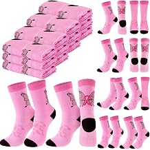 Glitopper 24 Pairs Breast Cancer Awareness Socks Bulk Pink out Athletic Socks for Women Youth Football Volleyball Sport Team