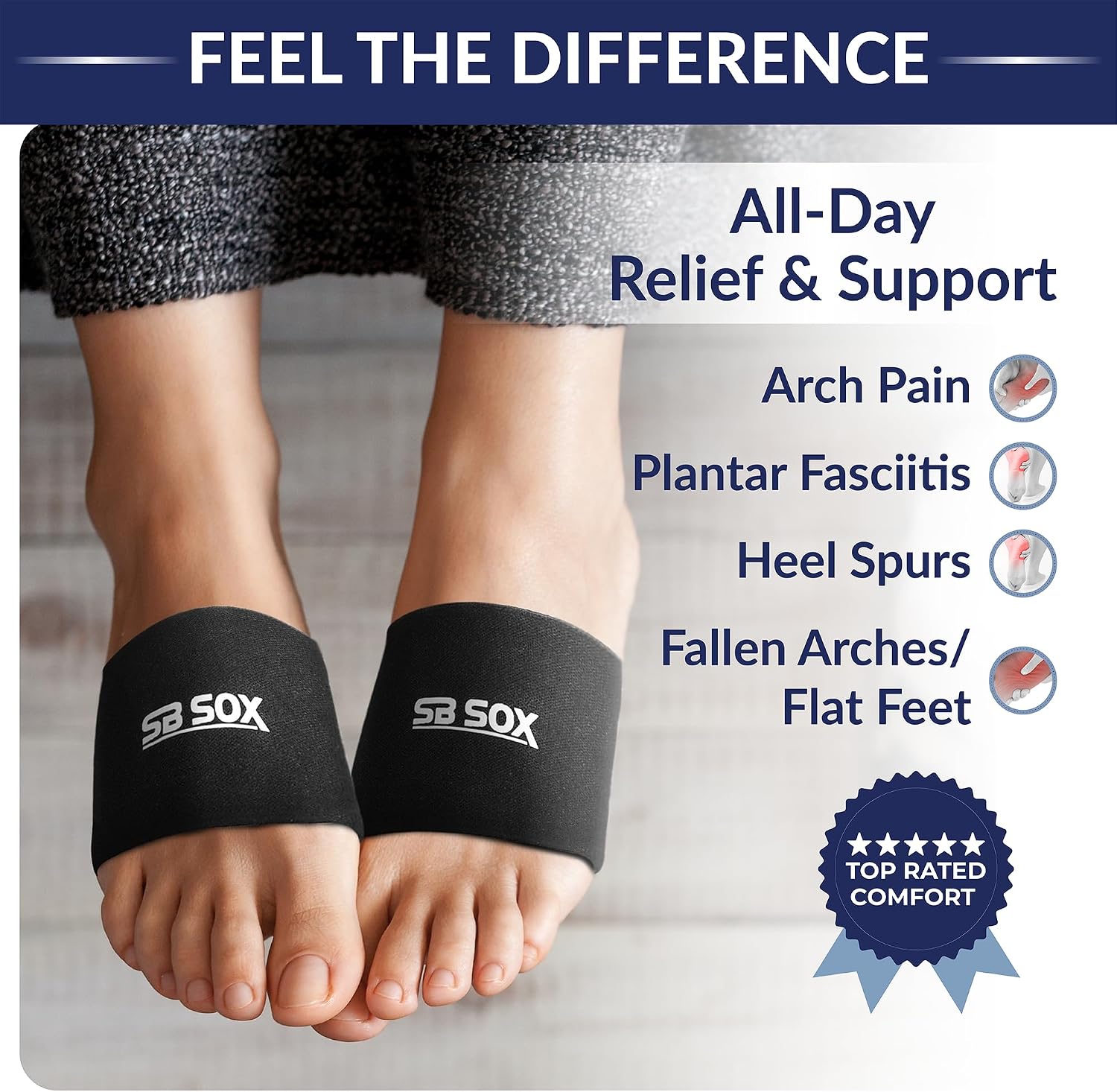 SB SOX Arch Support Sleeves for Plantar Fasciitis Relief (1 Pair) – Foot Compression Sleeves for Plantar Fasciitis and Arch Support for Everyday Use