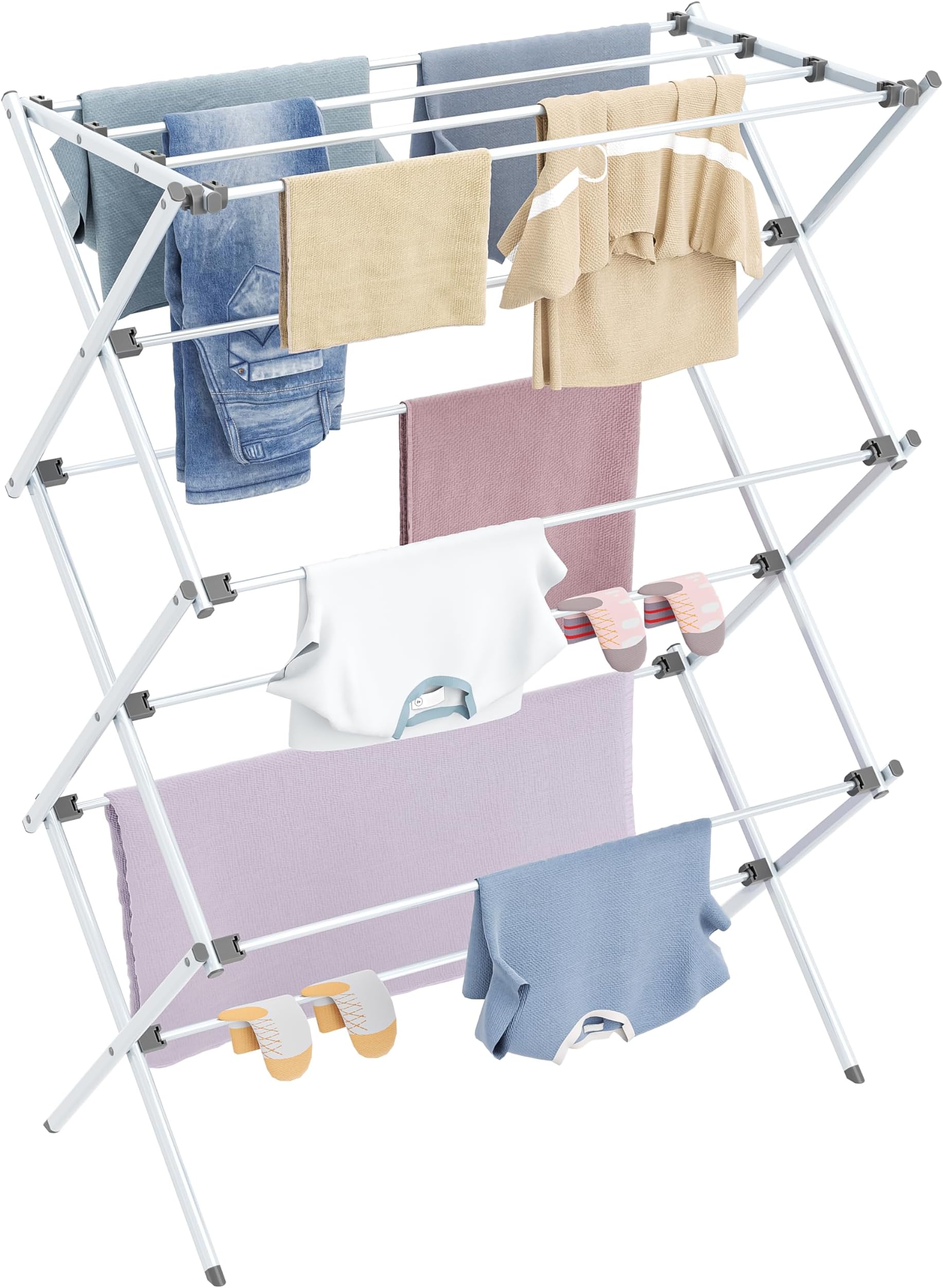 HOMIDEC Clothes Airer,3-Tier Foldable Clothes Drying Rack,Clothes Horse with 11 Thickened Poles Bearing Weight 20kg,Space Saving Clothes Dryer for Indoor Outdoor.White（73 * 37 * 115cm）