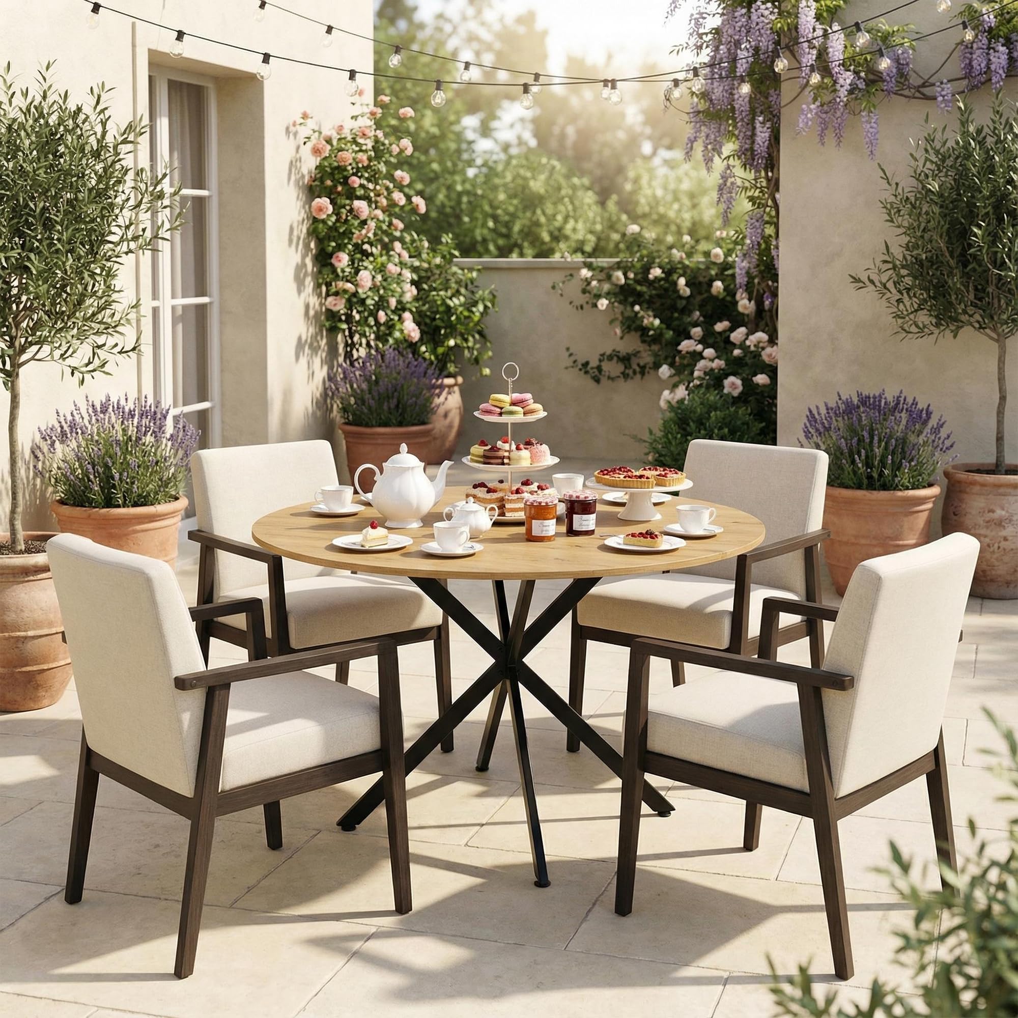 Esstisch Rund 120cm, Küchentisch, Modern Esszimmertisch, geeignet für Esszimmer, Wohnzimmer, Küche, Esstisch Rund Holz für 4-6 Personen, Braun，120x120x75cm