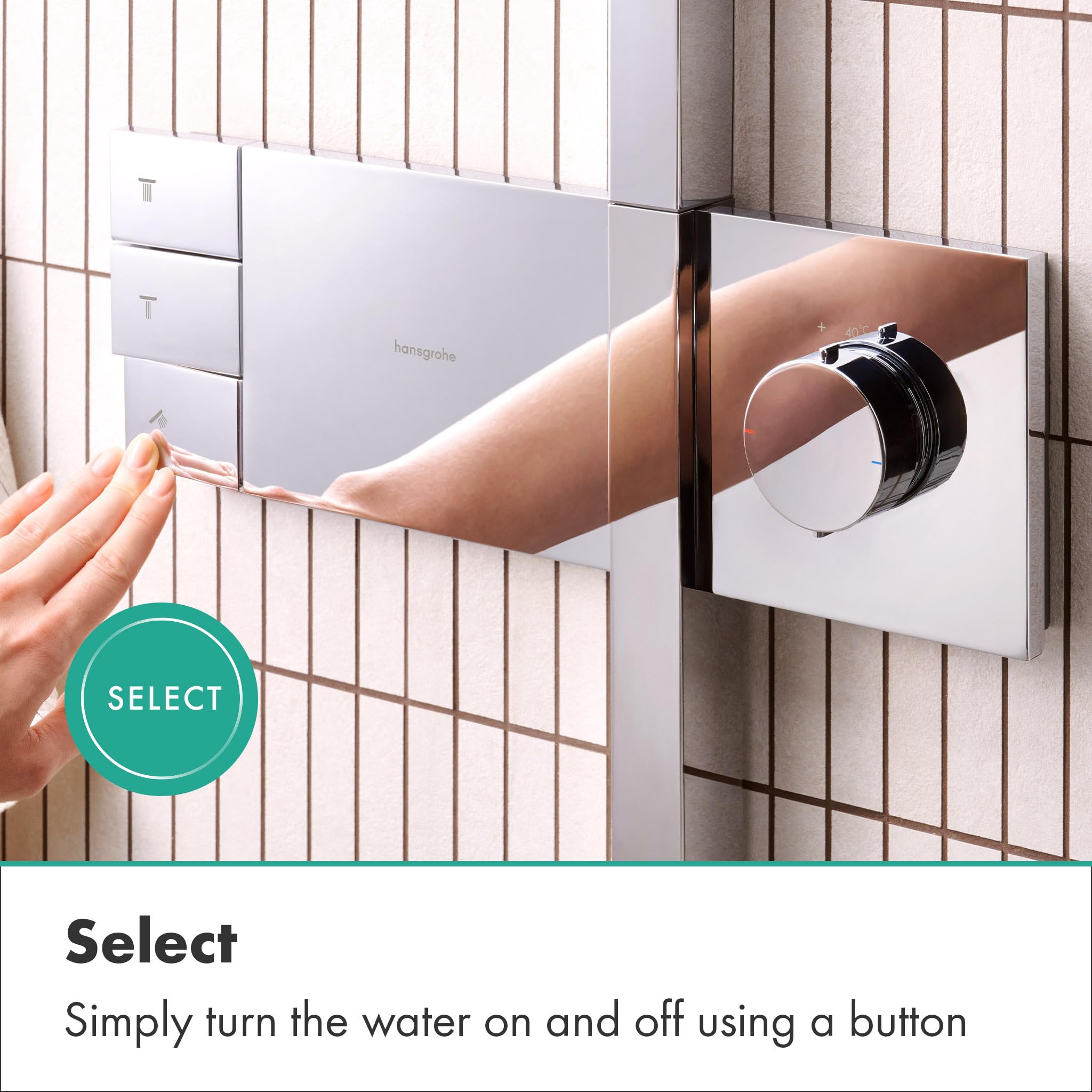 hansgrohe Raindance Alive Q - Colonna doccia a risparmio idrico (EcoSmart) con miscelatore termostatico, Sistema doccia con rubinetto, doccetta, tubo, asta e soffione doccia (2 getti), cromo, 24591000