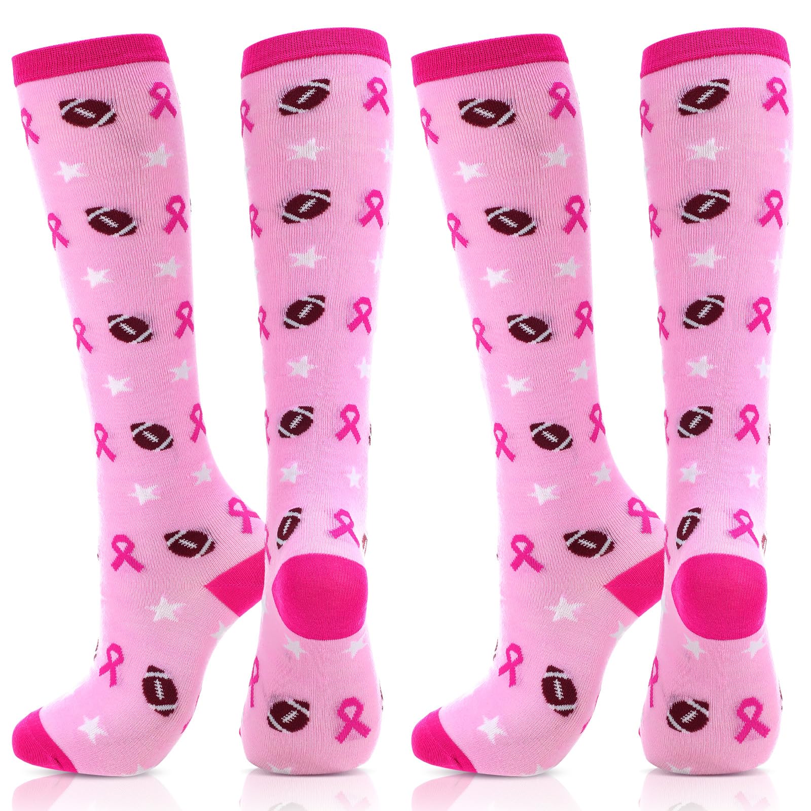 Geyoga 2/4/6/12/24/48 Pairs Pink Breast Cancer Awareness Socks Bulk Women
