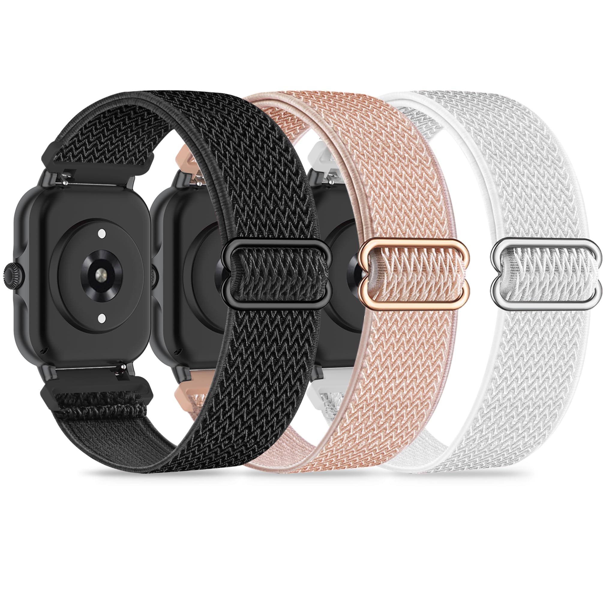 Sunnyson3 Pack Stretchy Nylon Bands Compatible with Woneligo/Fitpolo Smart Watch IDW13, 22mm Soft Elastic Straps for ENOMIR IDW19/MILOUZ IDW19/Gydom IDW19/Faweio IDW19/Hoowel IDW19/Amzhero IDW19/TOOBUR IDW19/Tensky IDW19/WNH IDW19 Smart Watch Band for Women Men.