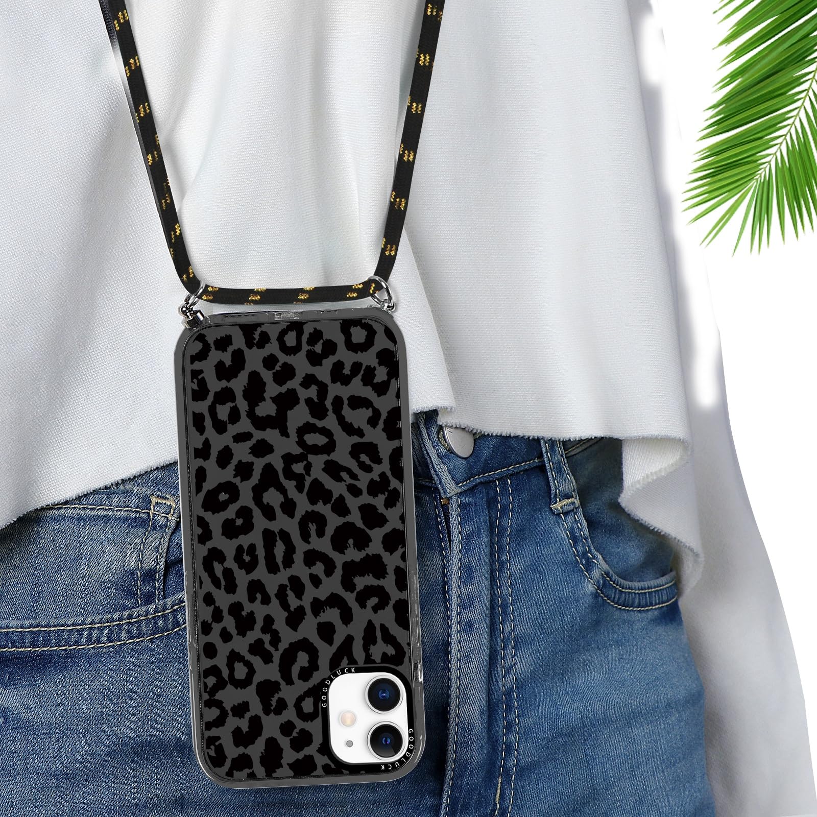 ZhuoFan Coque Avec Cordon Pour IPhone 16 Pro 6,3'', Léopard Beau Esthétique Motif Design PC Transparent Etui Laniere Accroché Autour Collier Réglable Téléphone Étui Housse Antichoc Case, 16