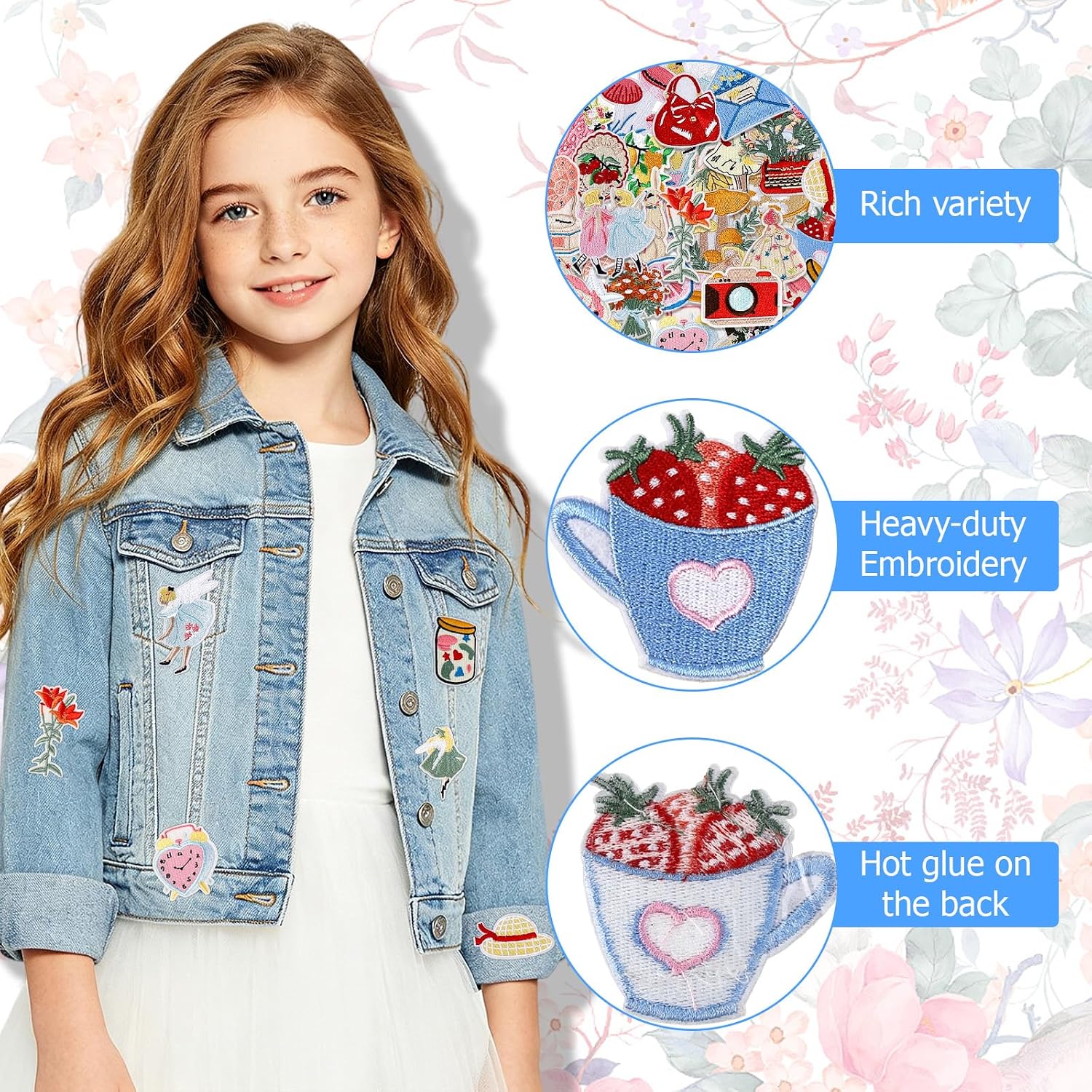 29 Pcs Flower Fairy Iron On Patches Girly Embroidered Patches Cute Sweety Applique Patches Vintage Sew On Patches for Clothes Backpacks Jacket Vest T-Shirt Hats Jeans DIY Crafts