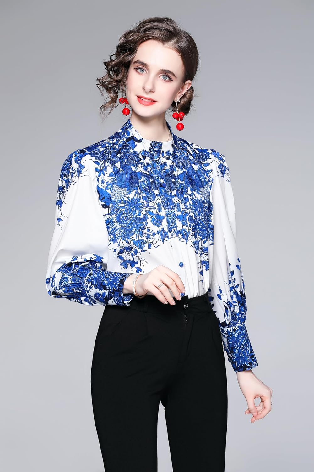 LAI MENG FIVE CATS Women's Button Down Floral Print Shirt Casual Loose fit Blouses Tops - Image 3