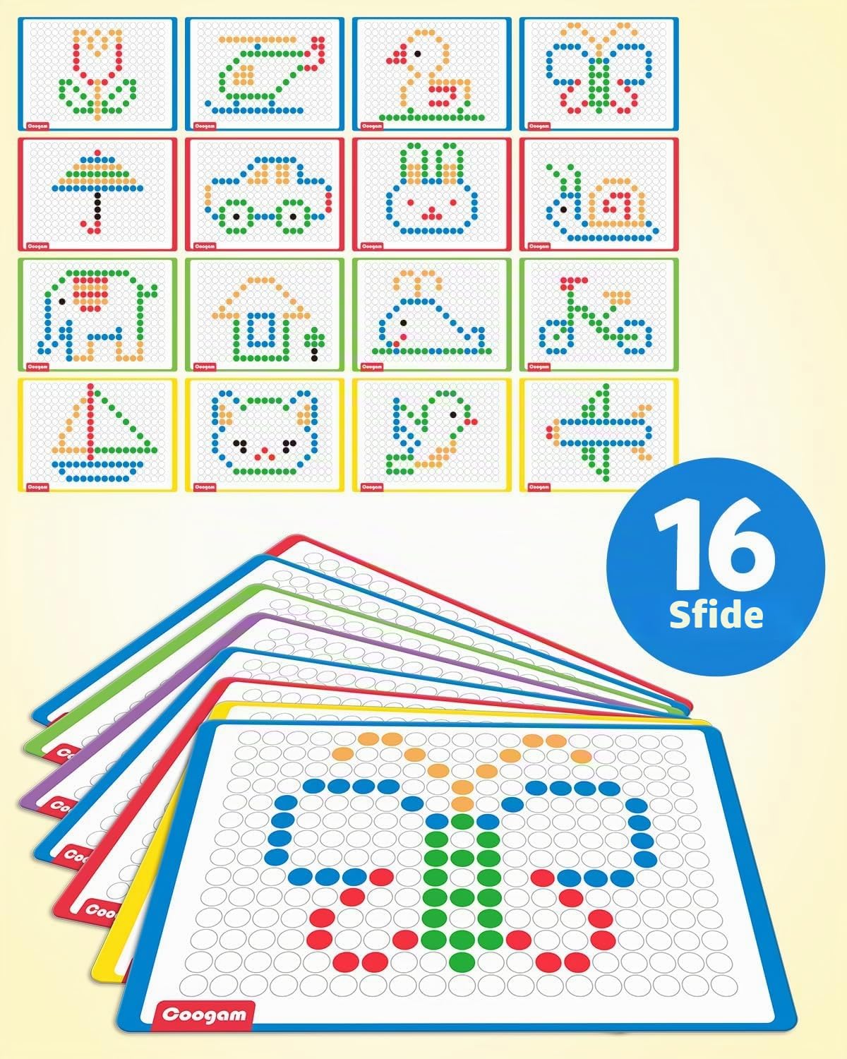Coogam Magnetic Drawing Board Large Magnet Doodle Board with Pen and Dot Beads, Color Shape Pattern Art Pad, Montessori Educational Traveling Toy Gift for 3 4 5 6 Years Old Toddlers