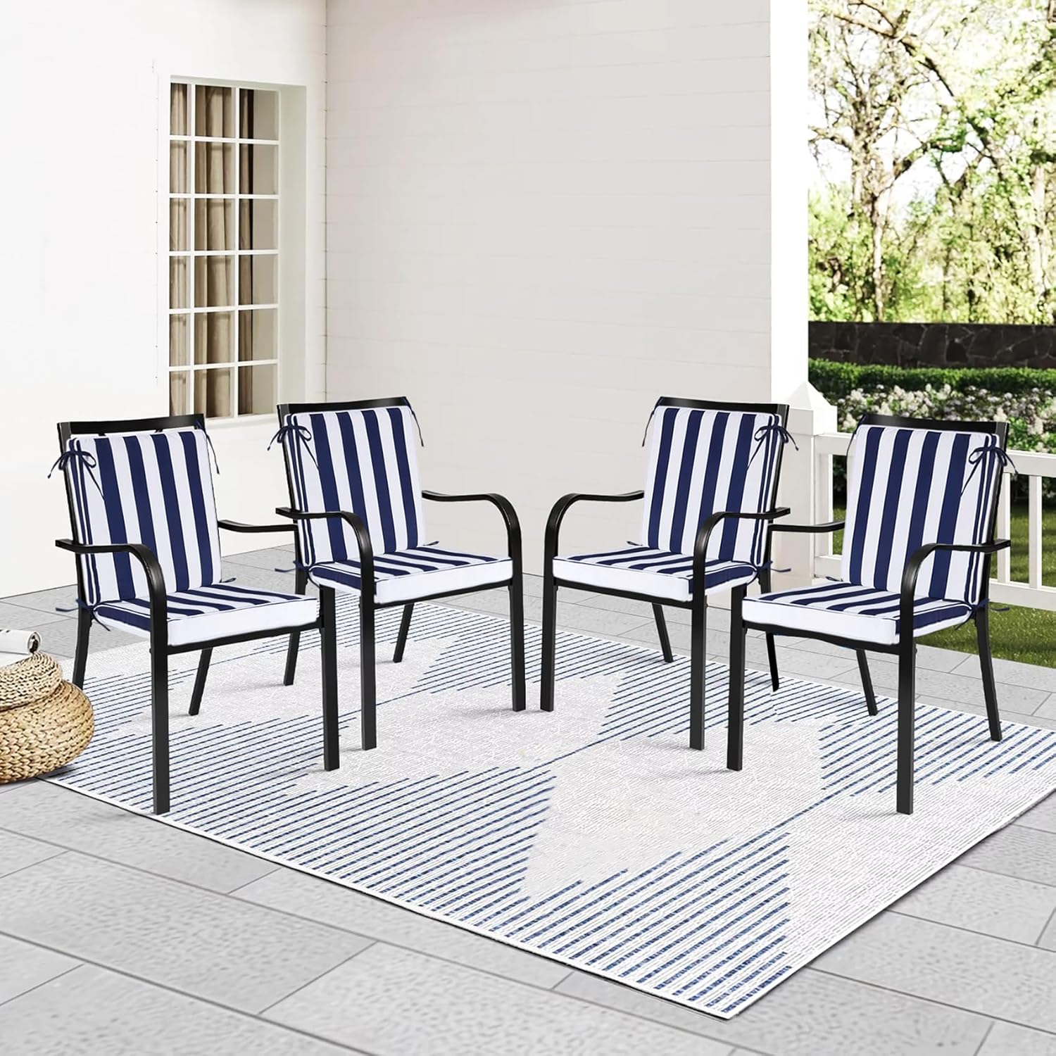 Outdoor Patio Chair Cushions Set of 4, Water Resistant Square Seat Cushions with Ties, 20"x17" All Weather Seating Cushions for Outdoor Furniture