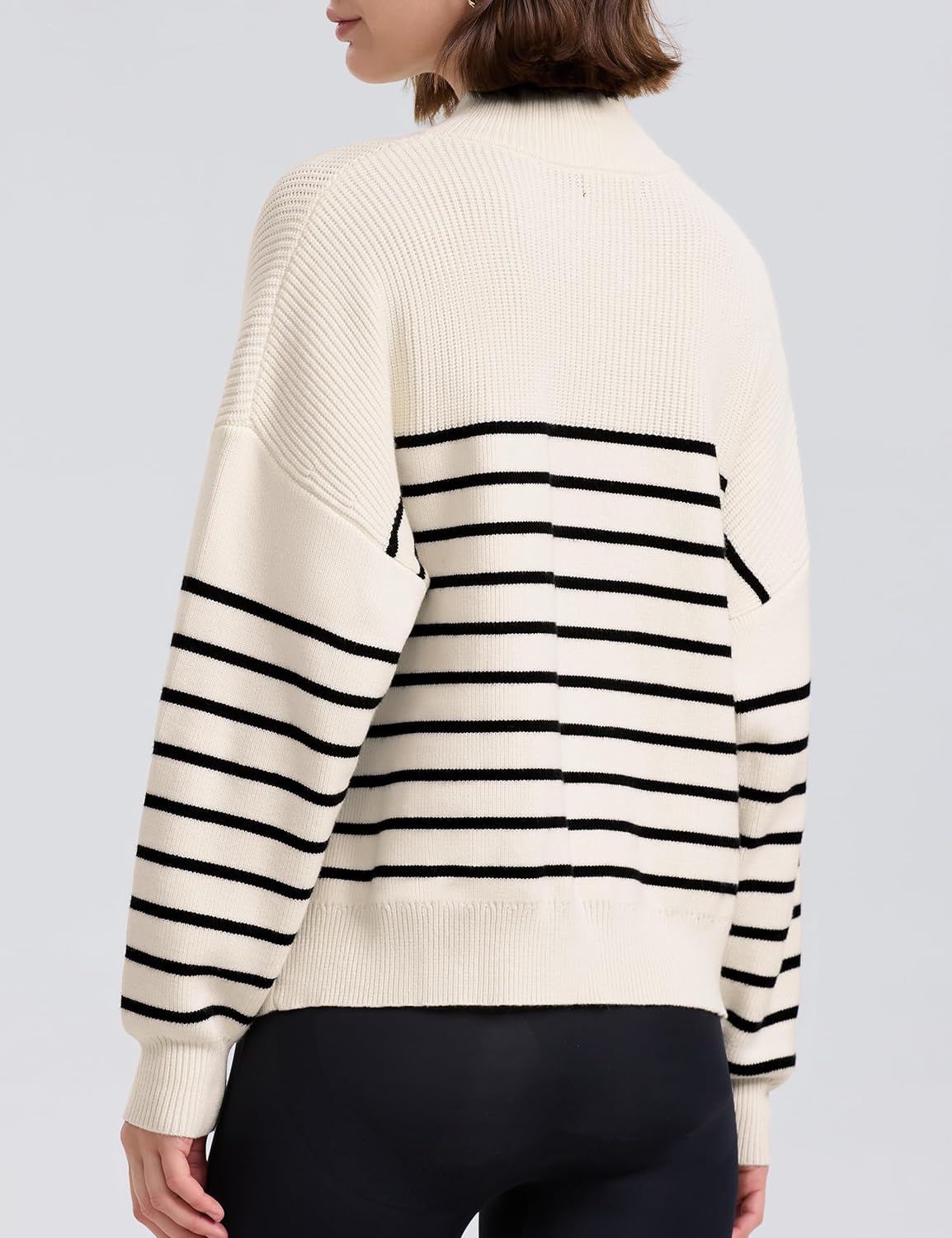 PrettyGuide Women's Long Sleeve Quarter Zip Oversized Pullover Striped Sweater Casual Mock Neck Loose Ribbed Knit Tops - Image 6