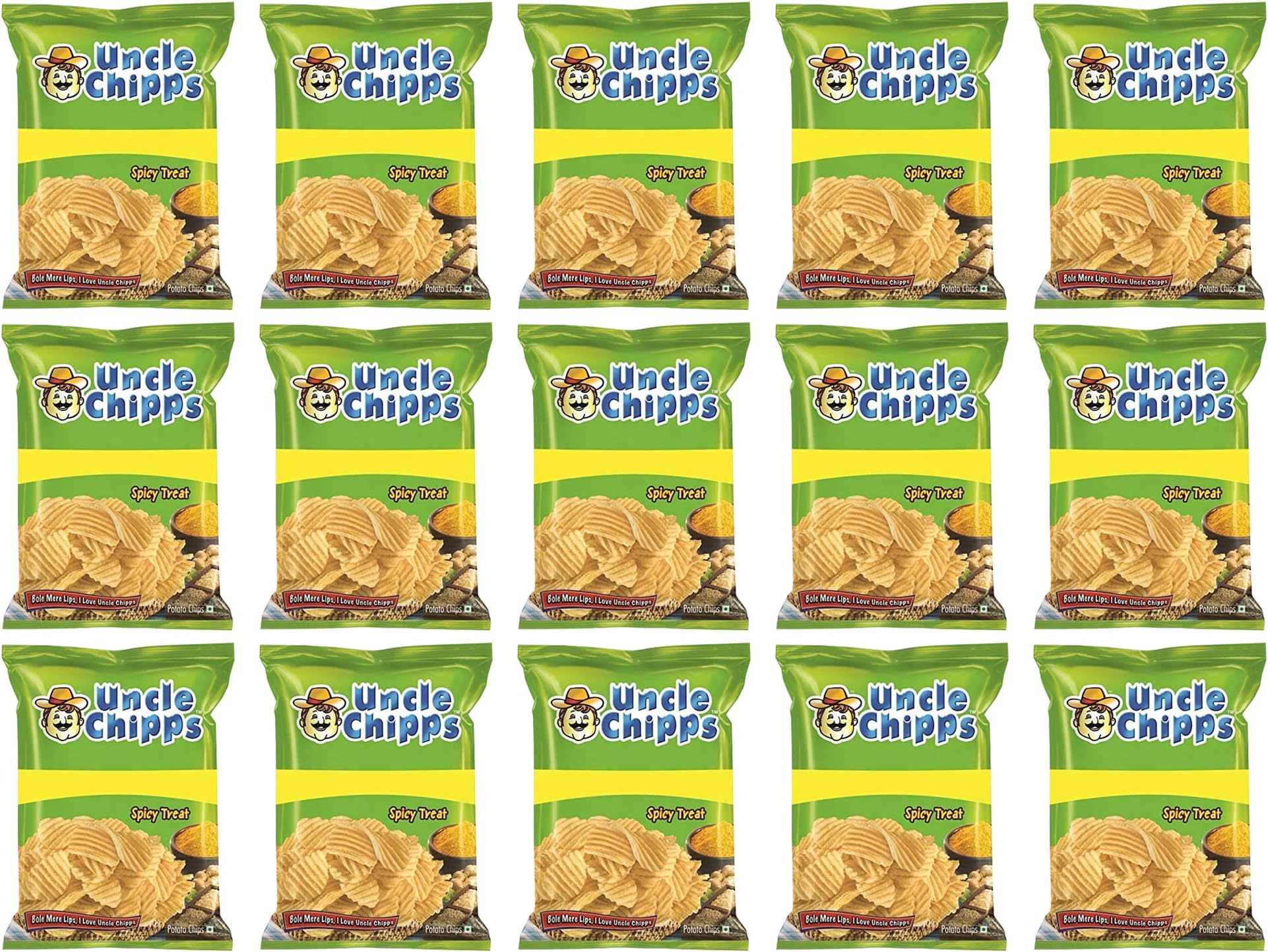 Uncle Chips Spicy 50g (Pack of 15) – Spicy Treat – Crunchy Namkeen – Perfect Tea Time Snack – Potato Chips
