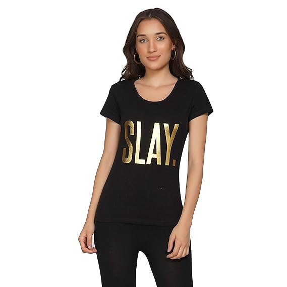 Black and gold t shirt women's Clearance