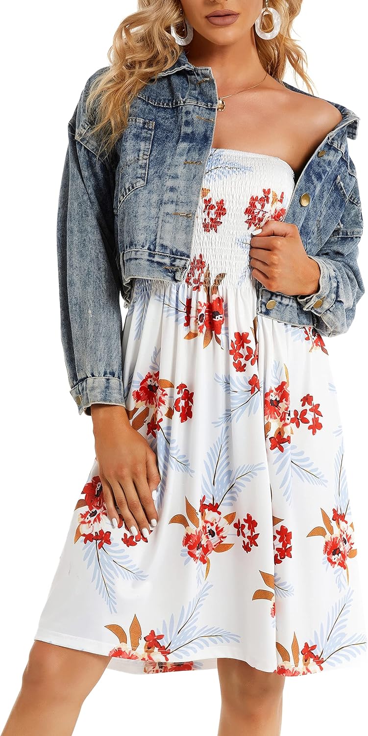 CHICGAL Summer Dresses for Women Beach Cover Ups Strapless Boho Floral Print Sundress - Image 5