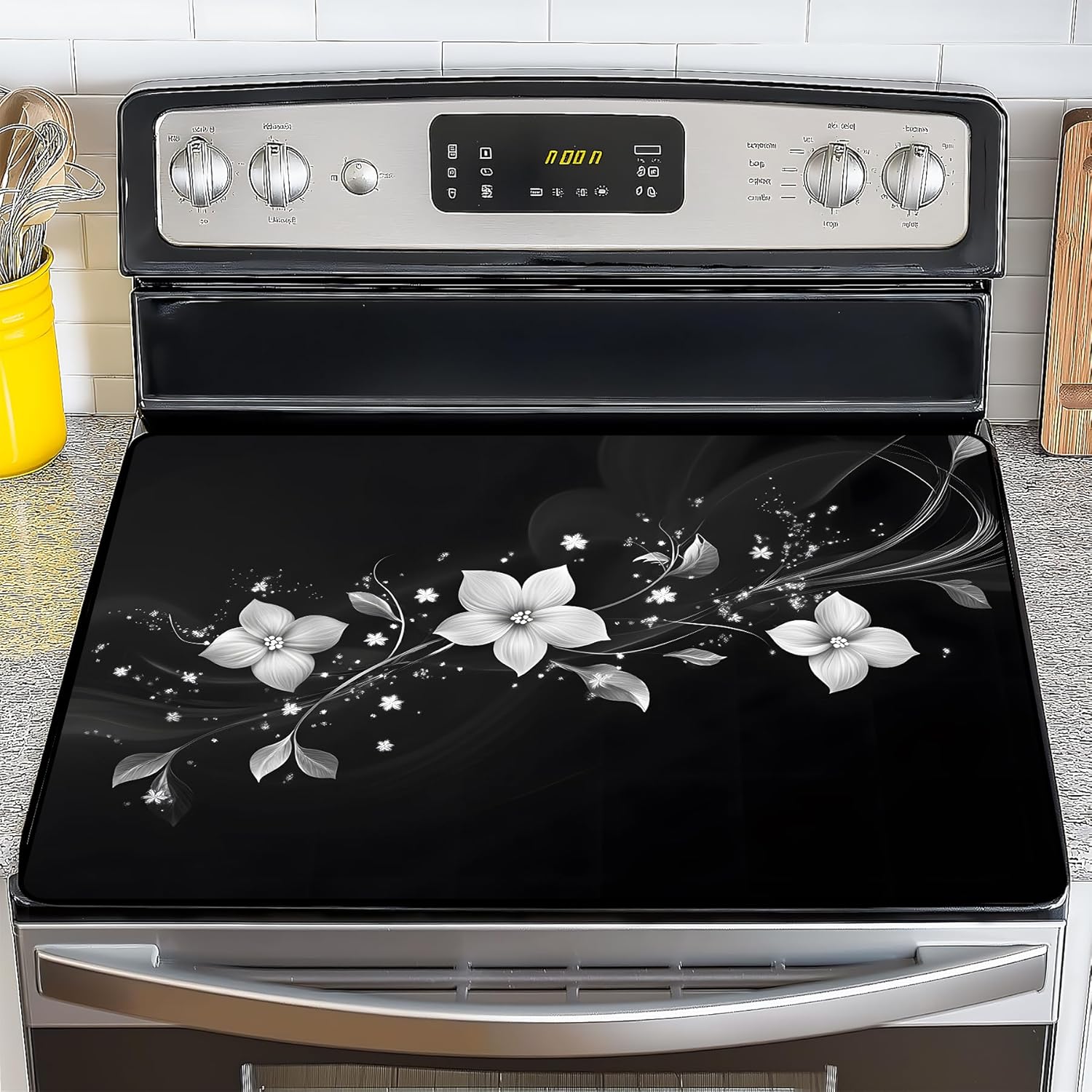 Stove Top Cover for Electric Stove,Glass Stove Top Cover, Heat Resistant Glass Cooktop Cover, Stovetop Protector, Kitchen Decor, Dish Drying Mats Cover for Ceramic Washer Top 28.5x20.5 inch