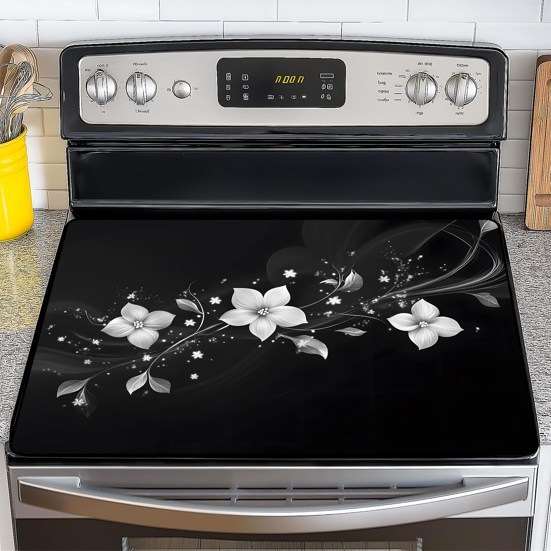 Stove Top Cover for Electric Stove,Glass Stove Top Cover, Heat Resistant Glass Cooktop Cover, Stovetop Protector, Kitchen Decor, Dish Drying Mats Cover for Ceramic Washer Top 28.5x20.5 inch
