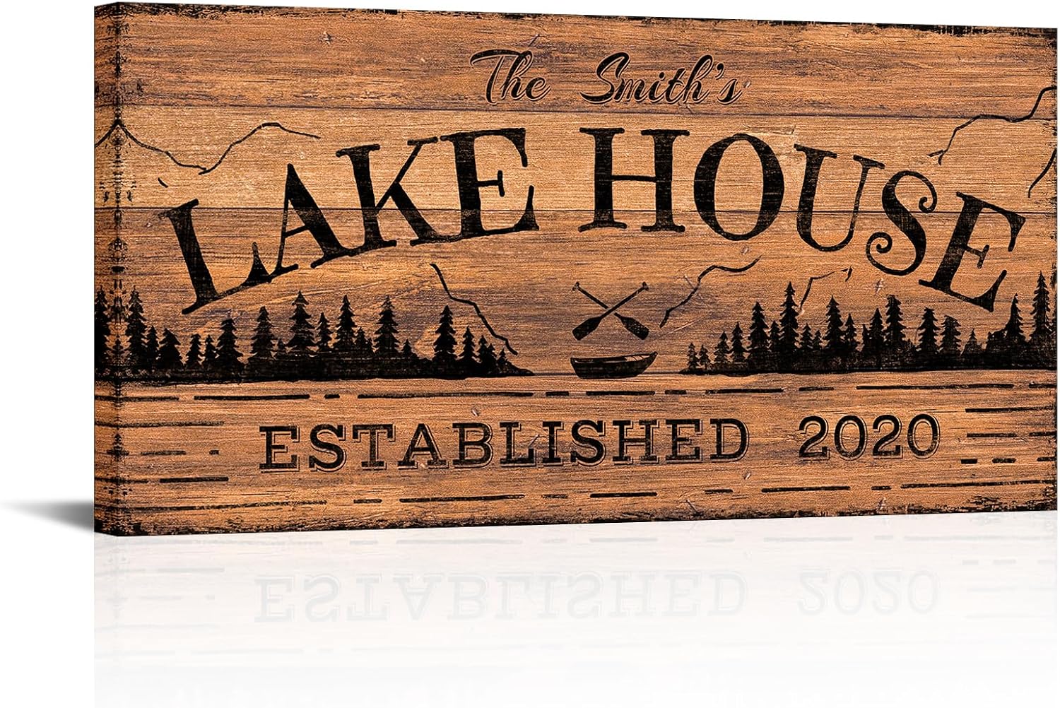 iLOOKLiKE Personalized Lake House Sign Canvas Wall Art Custom Family Name and Established Year Print Poster Framed Rustic Cabin Decor Housewarming Gifts for Home Living Room Lake Life Decoration