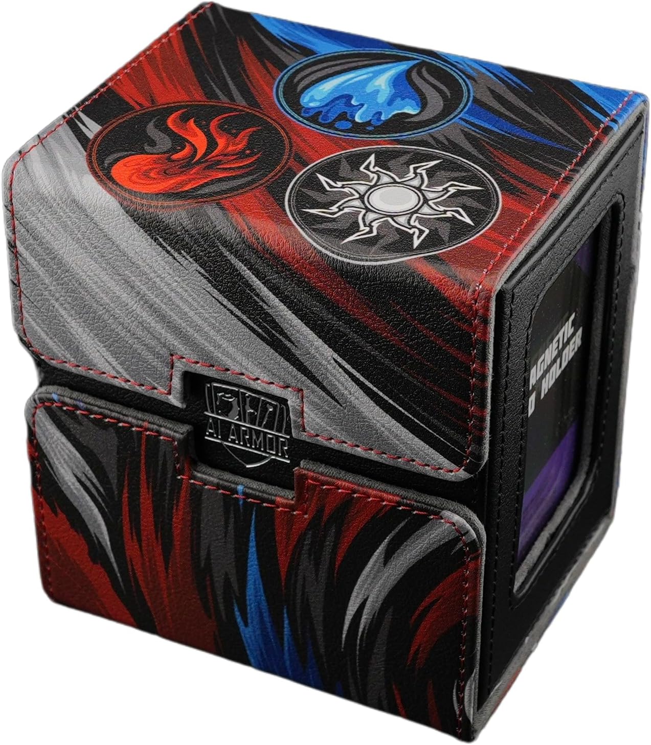 Ai Armor MTG Commander 100+ Card Custom Art Deck Box With Storage (White/Blue/Red)