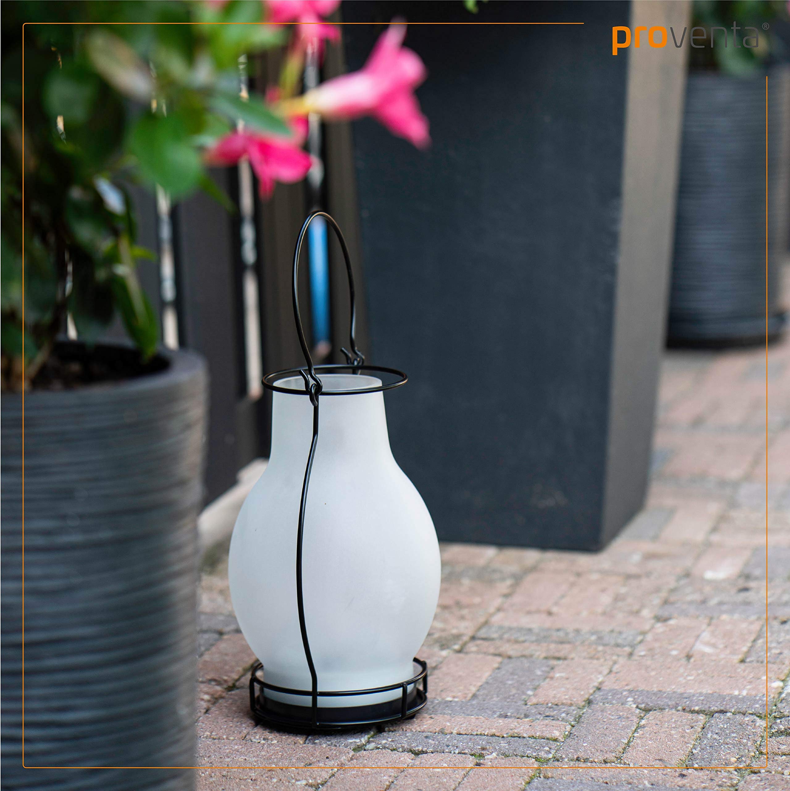 Proventa Dekorative LED Solar Laterne, 2 Stück, Glas/Metall, mit Flammeneffekt, Höhe 28 cm, inkl. Wechselakku, für Außen, IP44