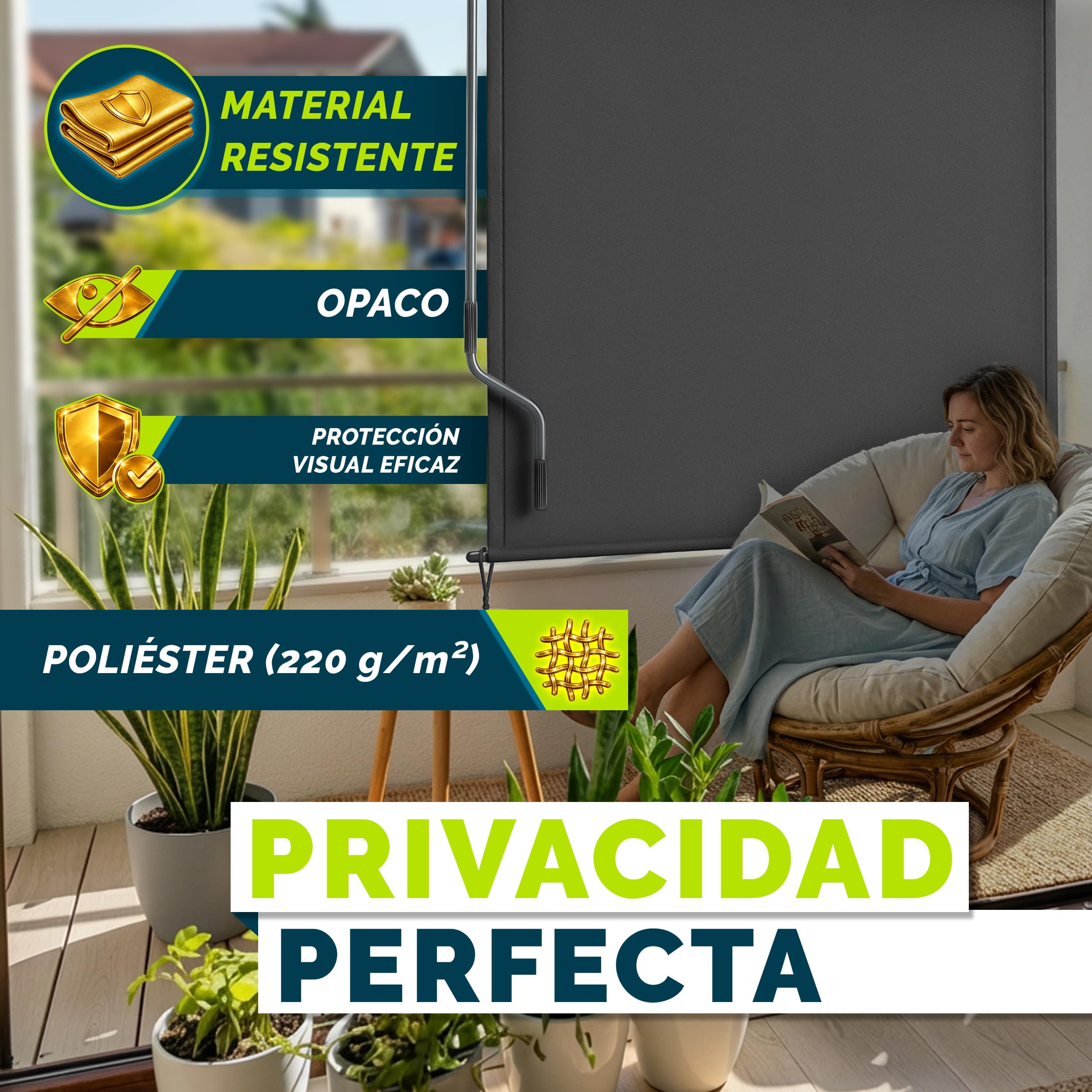 tillvex® Toldo Vertical de 200 x 250 cm para Exterior e Interior con Cubierta | Resistente al Agua con manivela para balcón, terraza y jardín | Estor para balcón, protección Solar de Aluminio