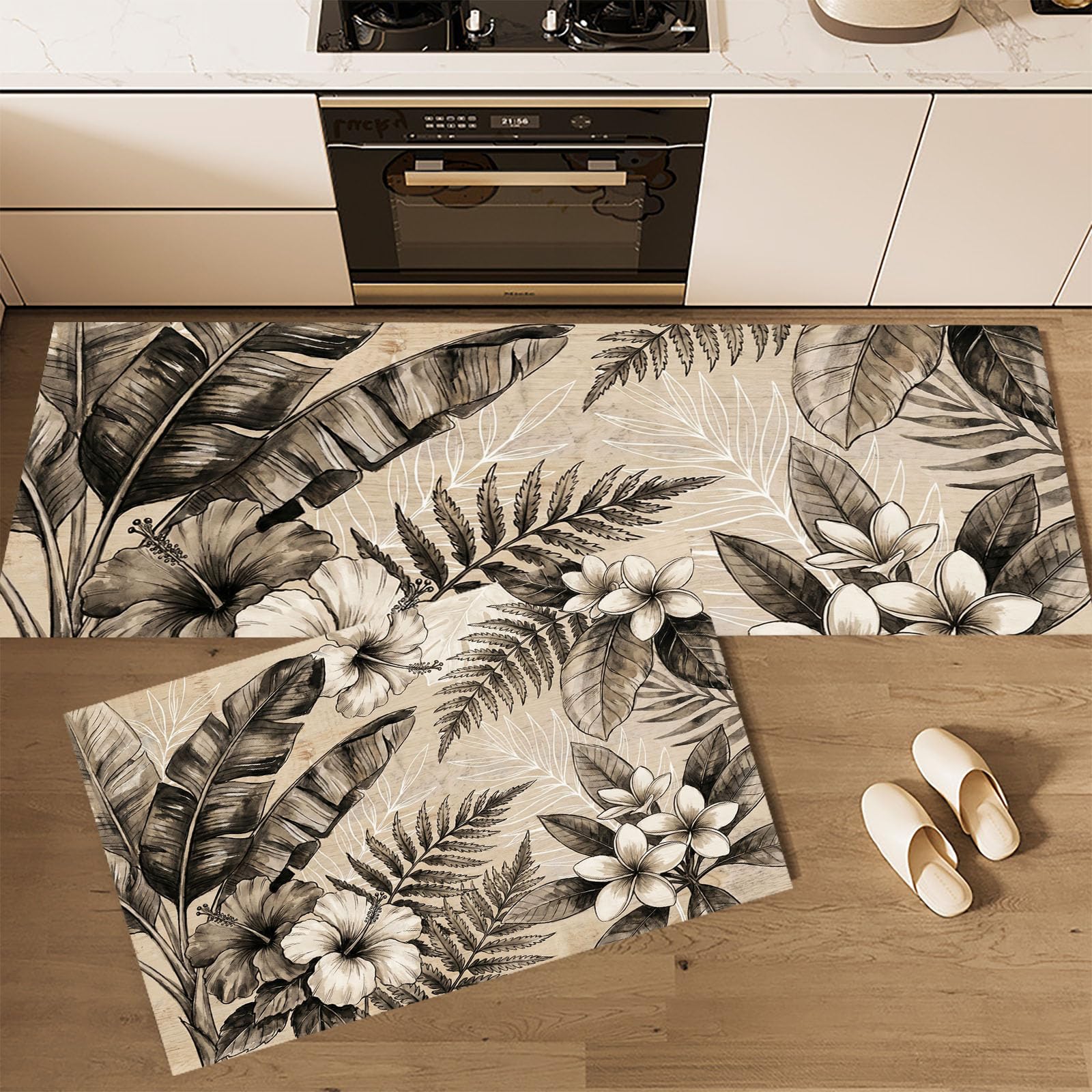 Tapis de porte hibiscus frangipanier lavable 50x80 50x150cm cuisine