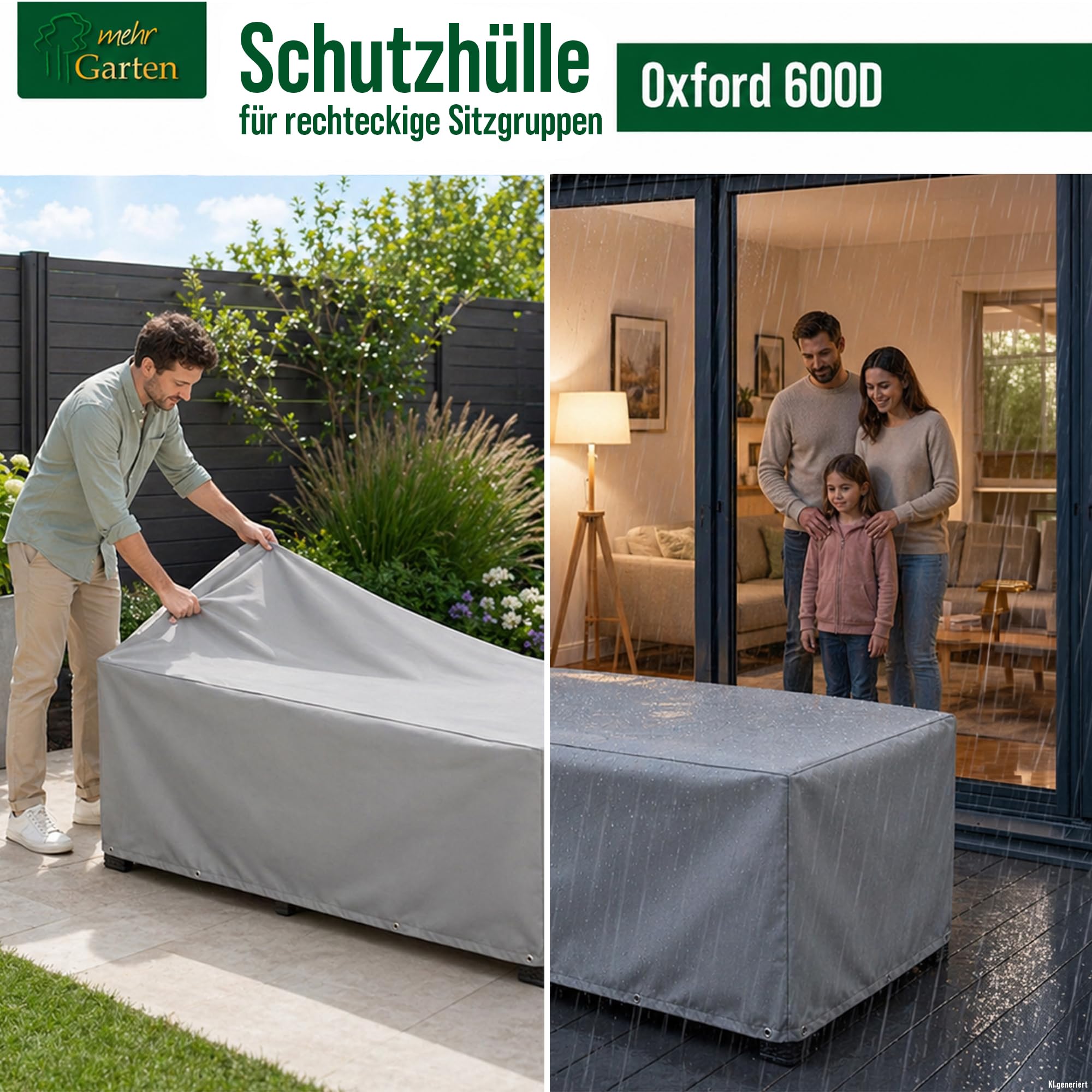 Gartenmöbel Schutzhülle Sitzgruppe rechteckig 320x220x94 cm | 600D Oxford - wasserdicht, UV-beständig, reißfest und winterfest – Abdeckung für Gartentisch & Gartenstühle mit Kordelzug
