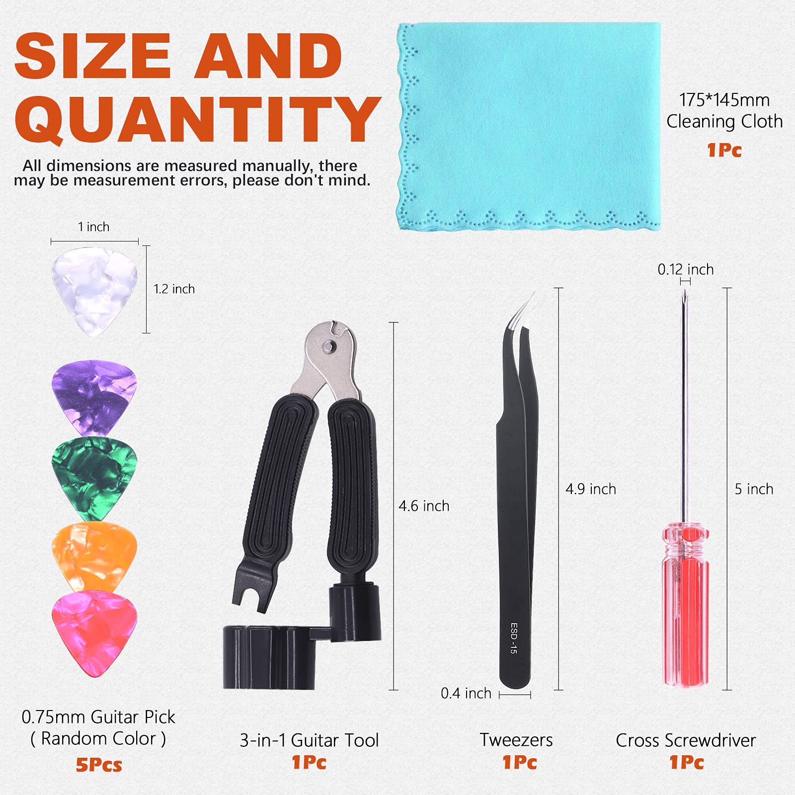 Tanstic 271Pcs Electric Guitar Screws Kit with Springs, Tweezers, Screwdriver, 3Pcs Heart Shape Picks, Cleaning Cloth - Image 2