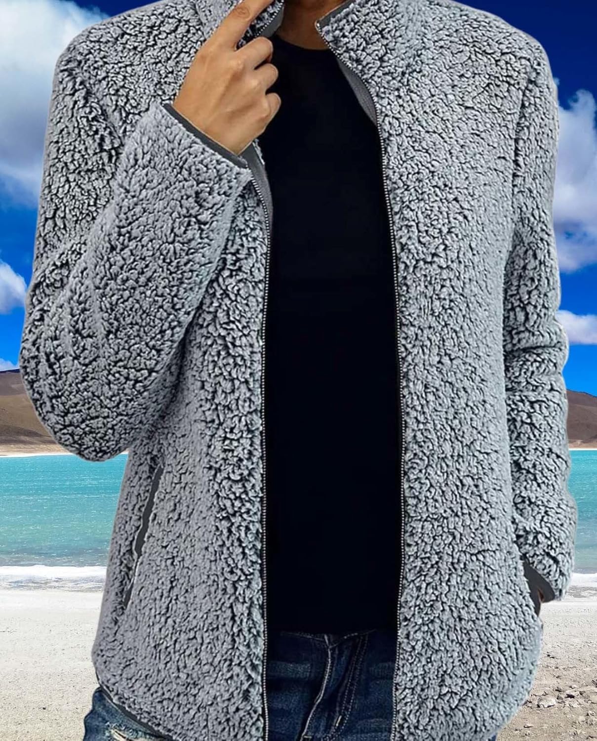 Womens Winter Jacket Casual Warm Plush Zipper Long Sleeve Standing Collar Coat with Pockets For Cold Weather - Image 5