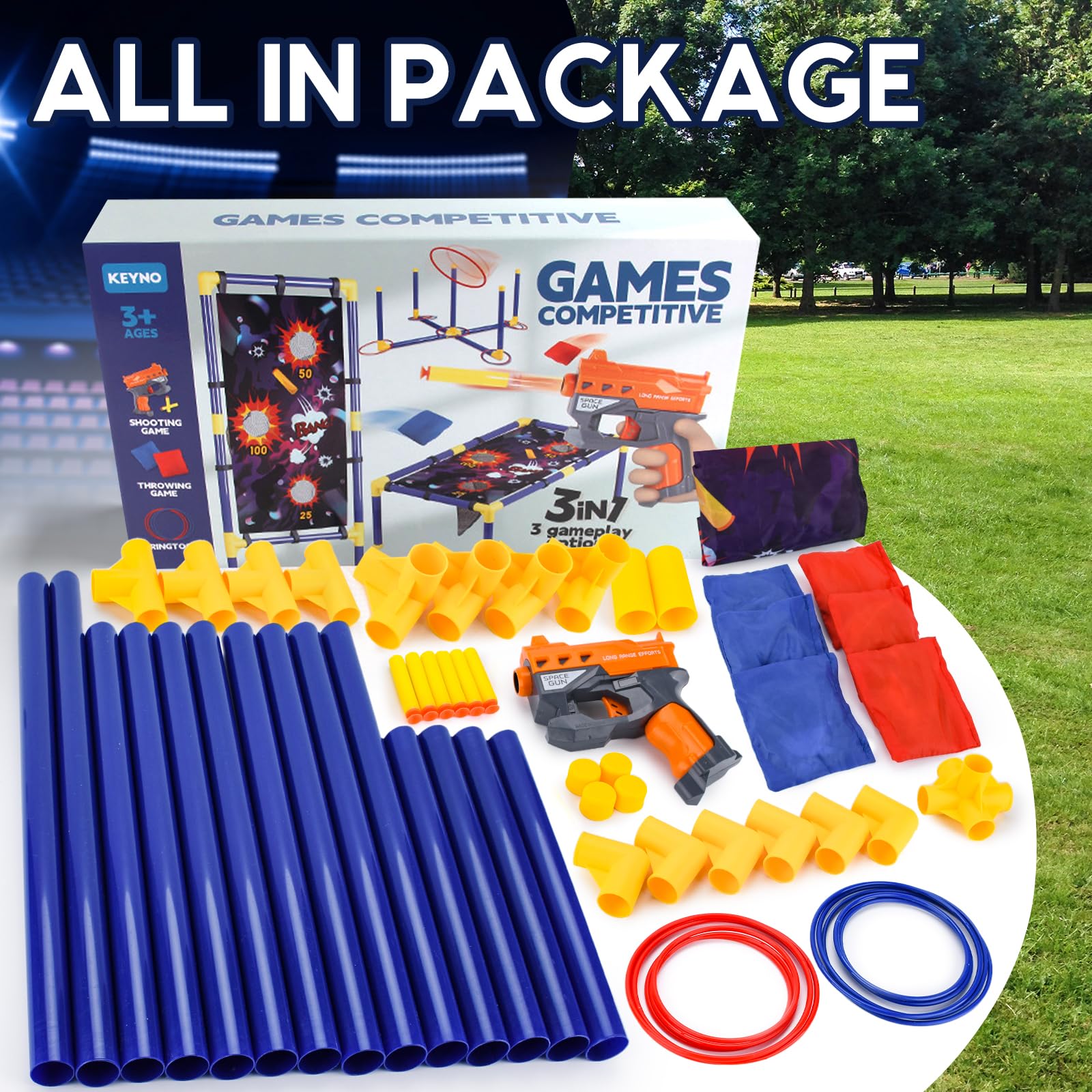 JOYBOY Giocattoli per bambini, giocattoli da 6 7 8 9 10 11 12 anni, 3 in 1 Cornhole & giochi di tiro & gioco di lancio ad anelli per bambini, giochi all'aperto, regalo per famiglie ragazzi e ragazze