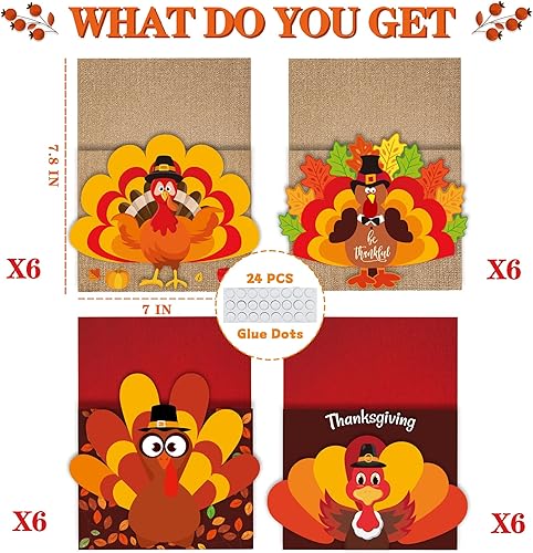 Miniatura 2 de Caoekego 24 soportes para cubiertos de Acción de Gracias, pavo y Acción de Gracias, para decoración de mesa de cena de Acción de Gracias, otoño,