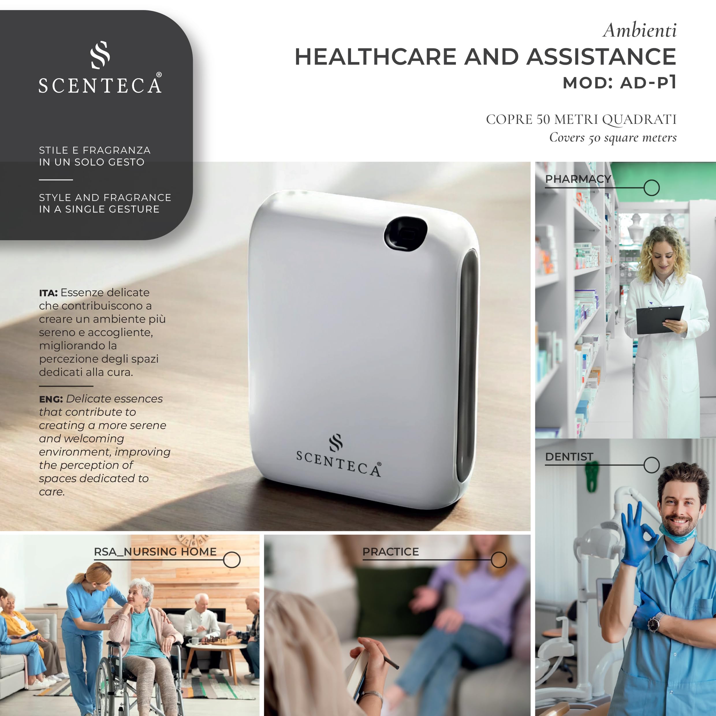 SCENTECA Diffusore elettrico di oli essenziali AD-P1, fragranza Summer Scent 100 ml Inclusa, nebulizzazione senza acqua, programmabile via app, copertura fino a 50 m²