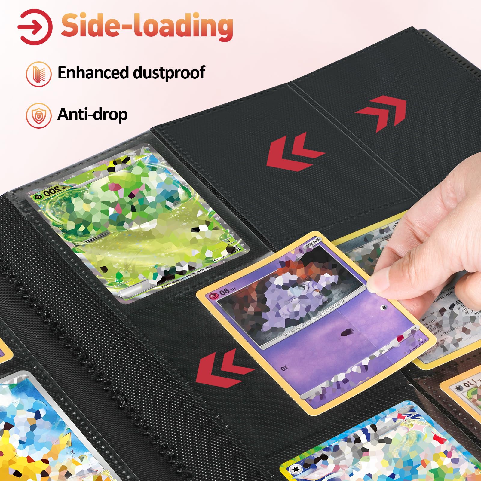 Euqvunn Raccoglitore Carte, 24 Fogli 432 Tasche Album Carte Collezionabili, Binder Cartes a Caricamento Laterale, Album Porta Cartes a Doppia Facciata, Card Binder per TCG,Sports Cards(rosso)