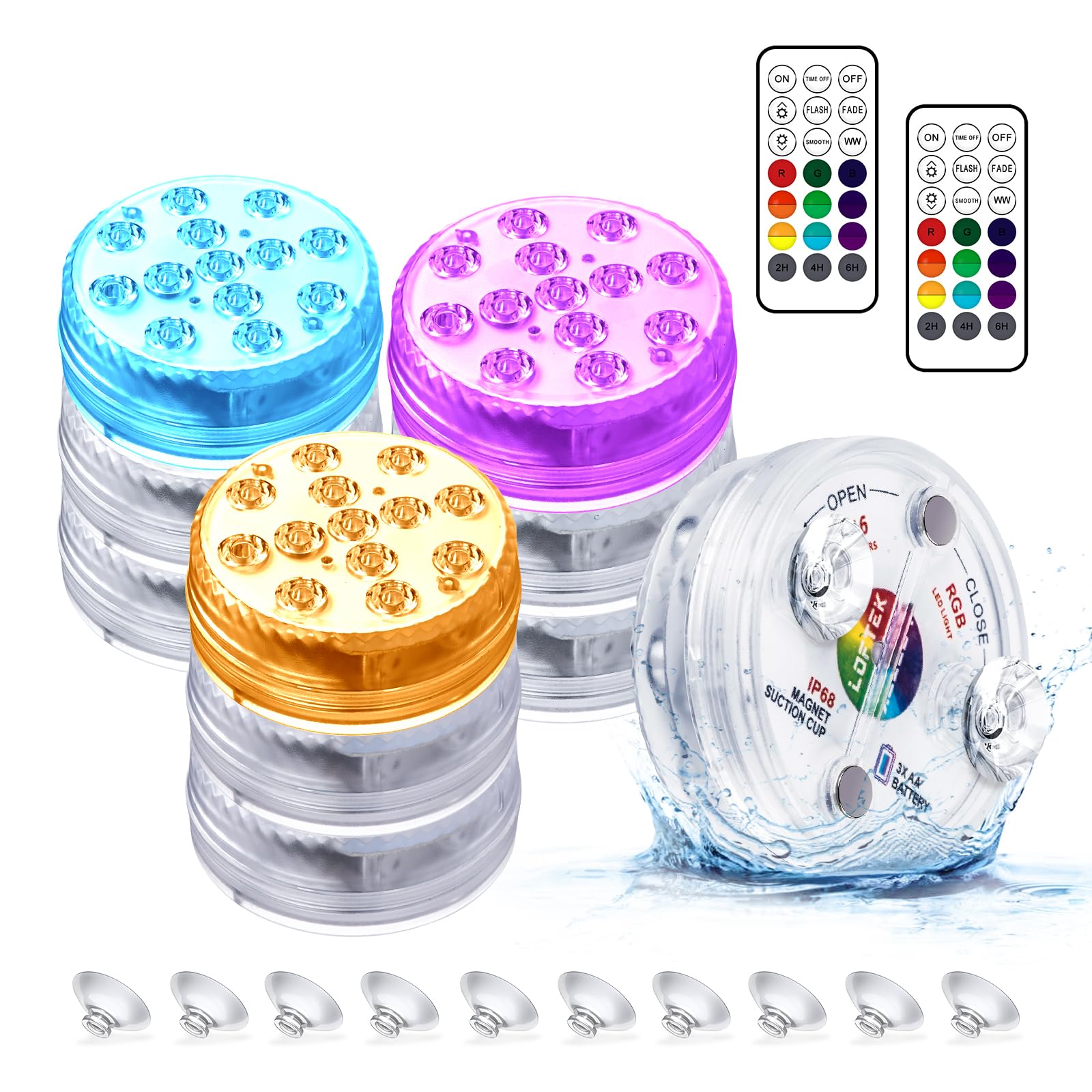 LOFTEK Submersible LED Lights with Remote, 13 LED Pool Lights for ...