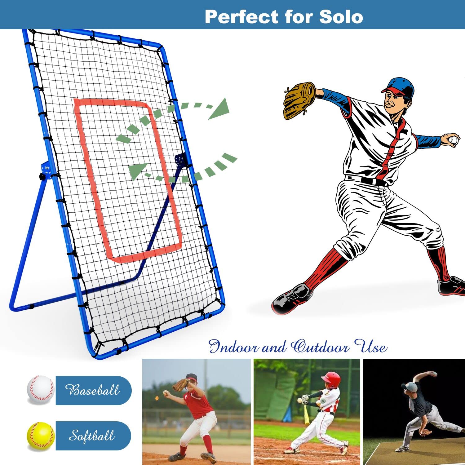 ALPIKA 6FT Professional Baseball Softball Rebounder Net Pitchback Rebound Net Cricket Rounder Net with Adjustable Angle - Pitcher Throwing Pitching Catching Practice Trainer- for Kids and Adults