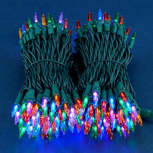 Miniatura 8 de SWEET SHINE Luces LED de Navidad de color blanco frío, paquete de 2 juegos de 25 pies de 100 luces LED de alambre verde, tira de luces navideñas de